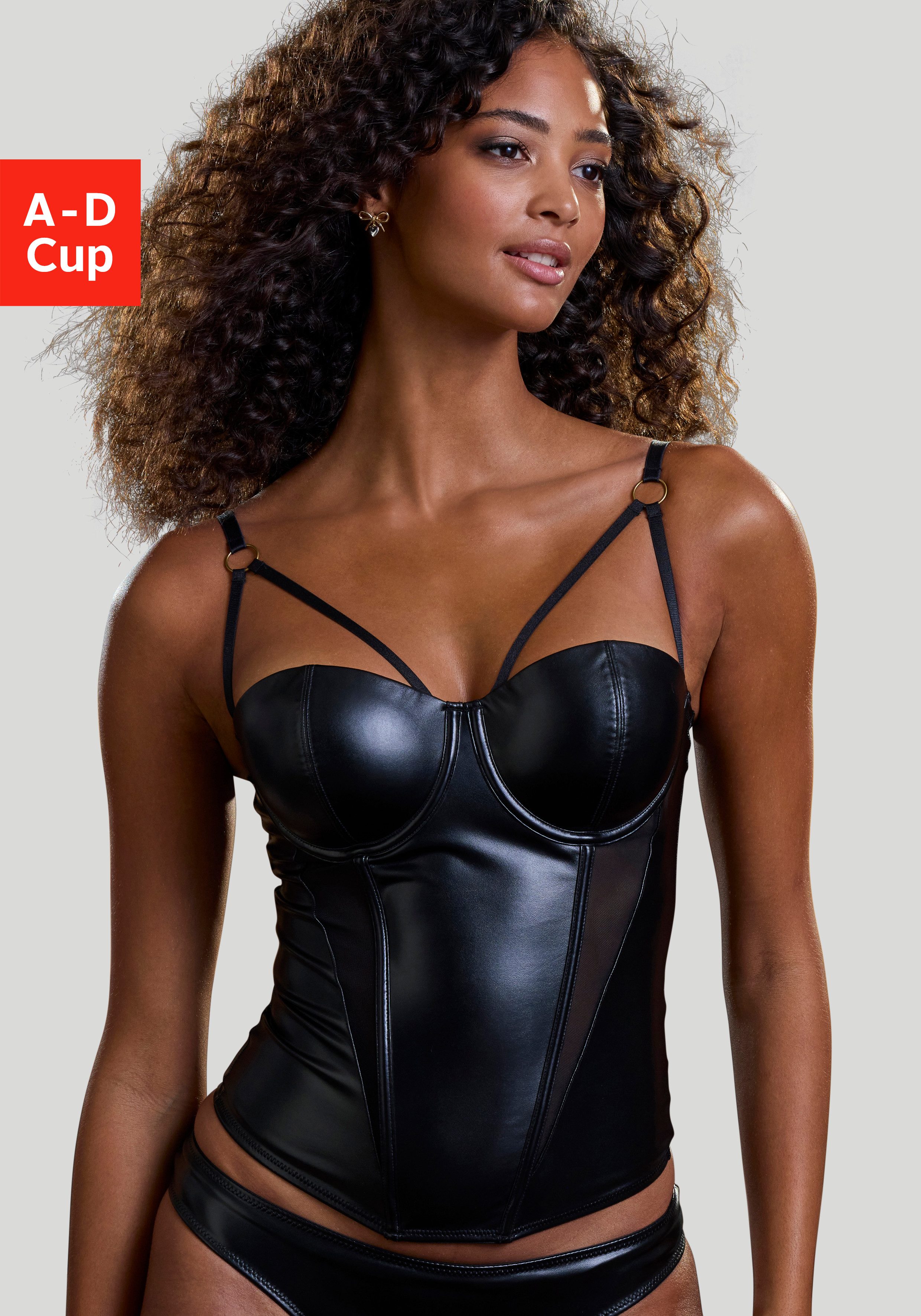 petite fleur gold Corsage aus Lederimitat, mit Push-up-Kissen, sexy Dessous, Reizwäsche