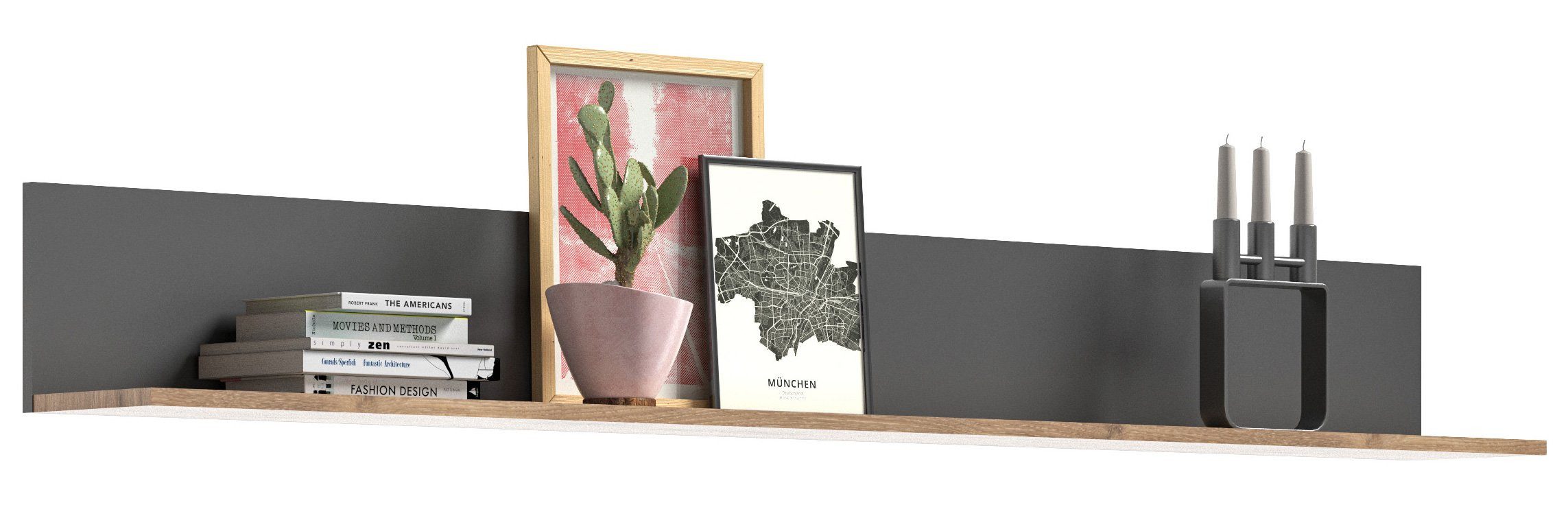 Newroom Wandboard Eiche 180 cm, Wandboard Basalt Grau Eiche Wandregal Hängeregal Industrial Modern...