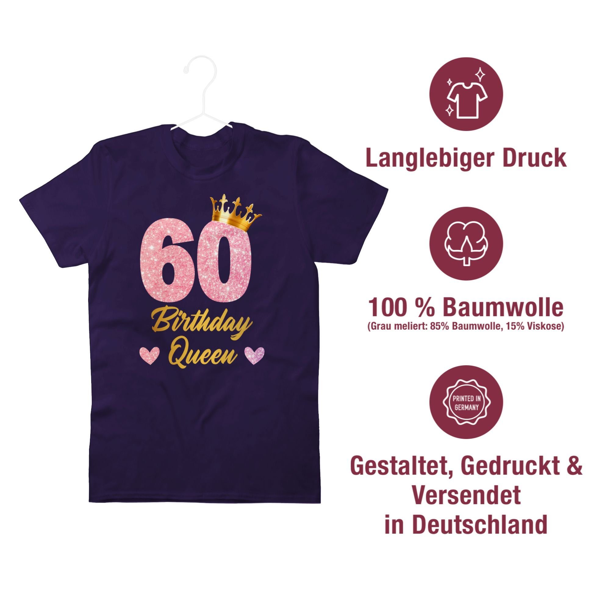 Birthday 03 Geburtstags Geburtstagsgeschenk 60 60. Geburtstag Shirtracer Queen 60 Lila T-Shirt Königin