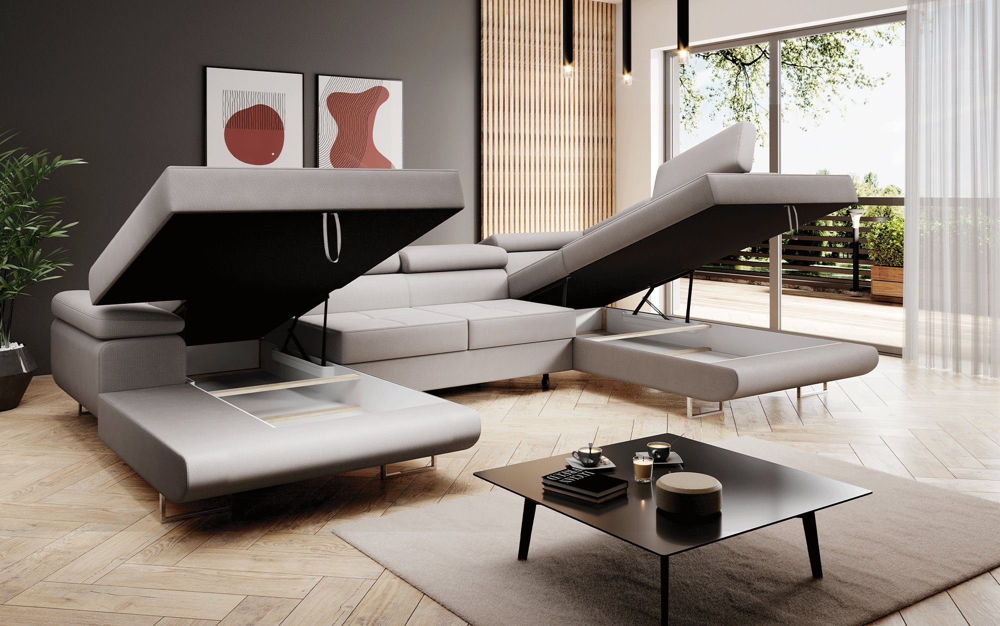 Baidani Sofa Matera mit Schlaf- und Klappfunktion (Stoff)