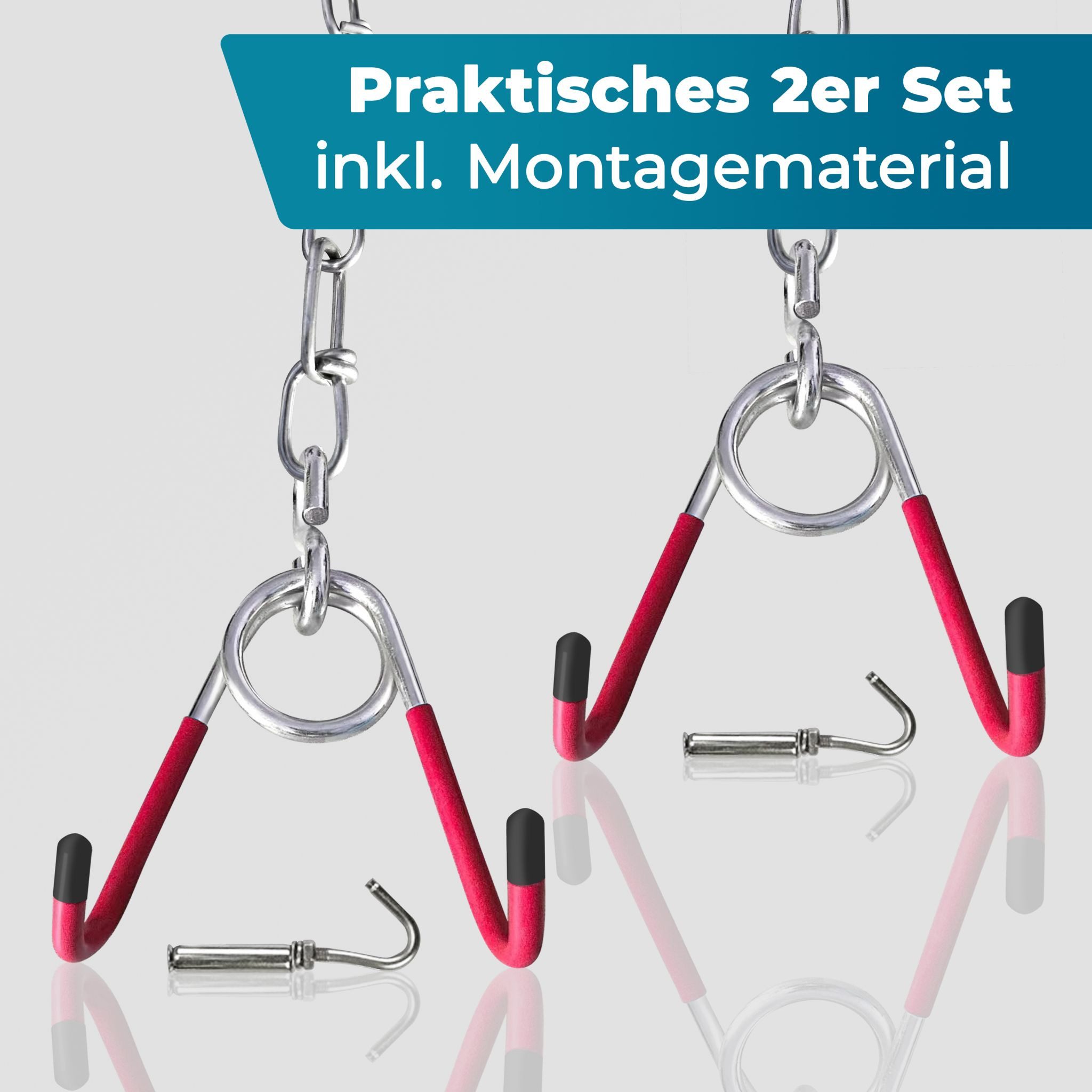 harren24 Deckenhaken FIXXIA Fahrrad Deckenhalterung 2er Set silber rot Aufhängung bis 30 Kg, Fahrradaufhängung, Fahrradhaken, Montagehalterung