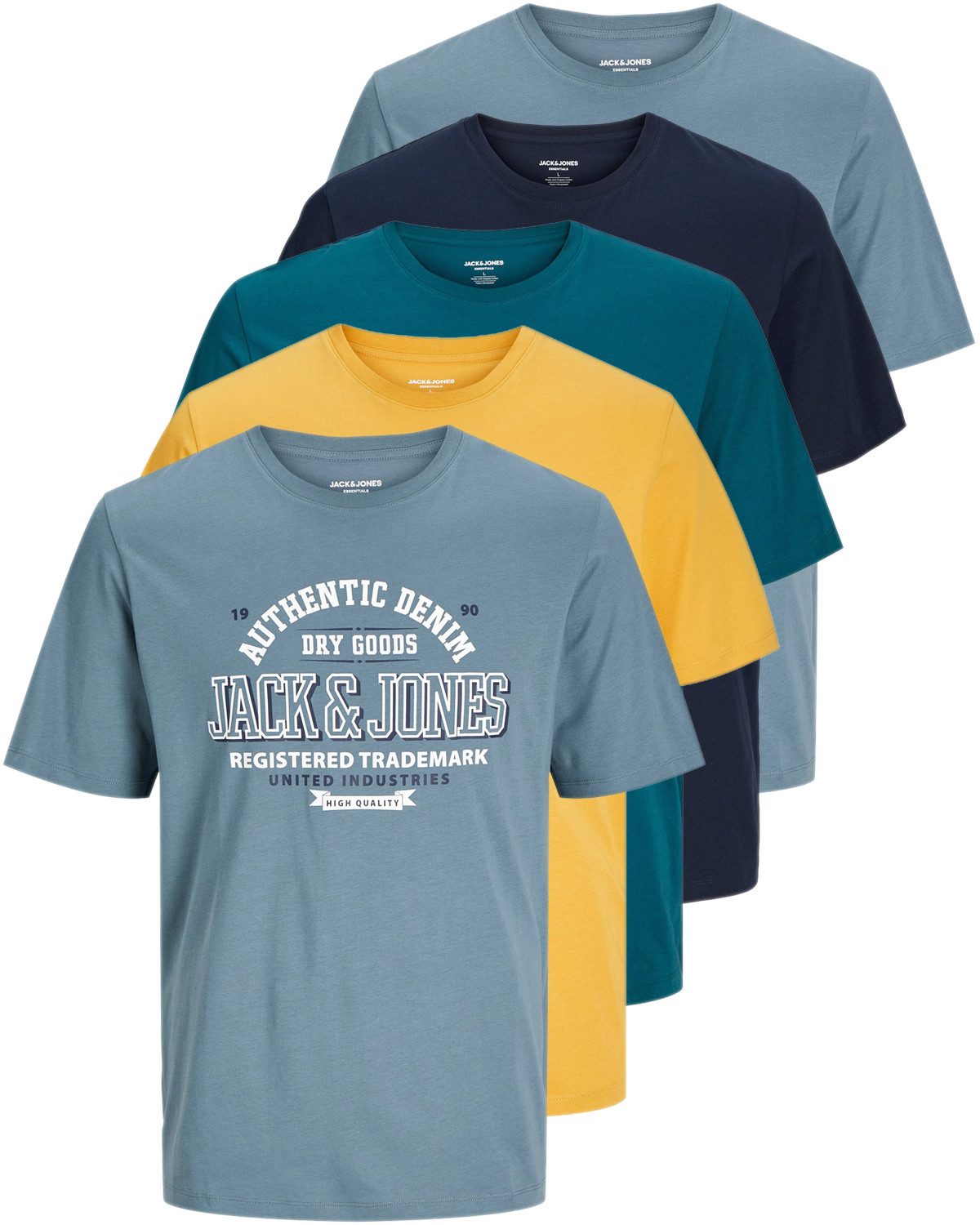 Jack & Jones Print-Shirt Bedrucktes T-Shirt aus Baumwolle (5er-Pack)