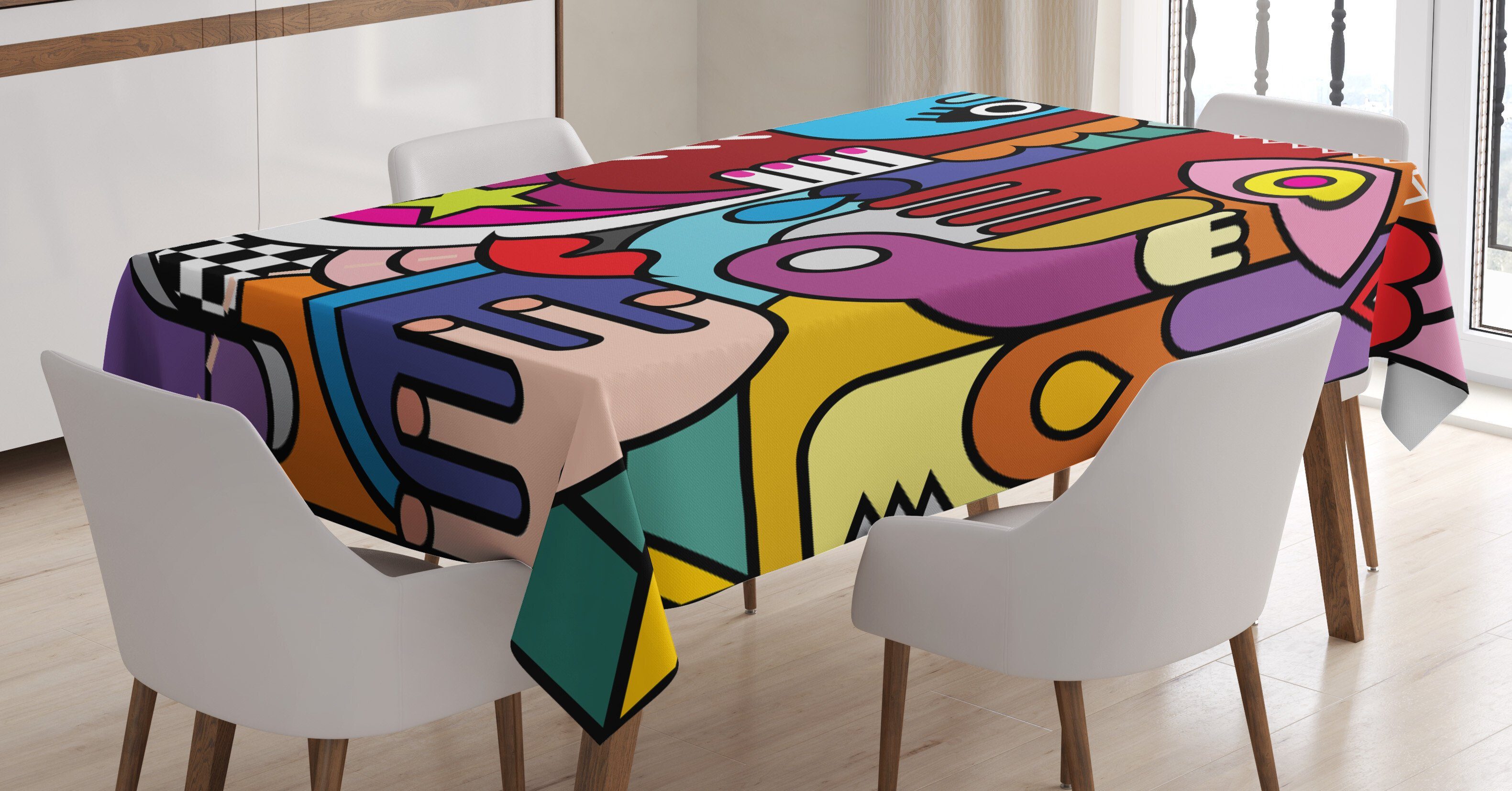 Abakuhaus Tischdecke Farbfest Waschbar Für den Außen Bereich geeignet Klare Farben, Collage Abstrakt Komplexe Formen