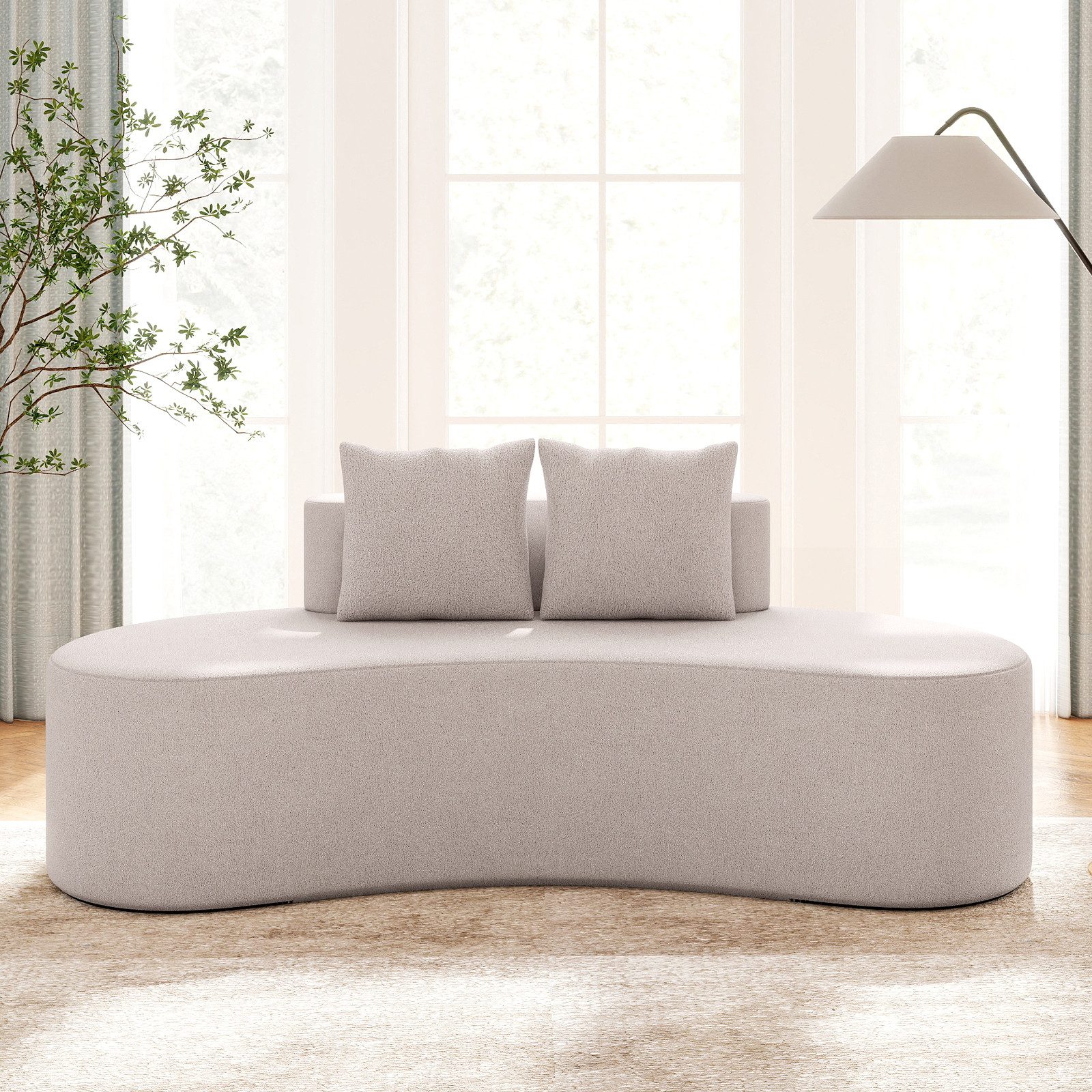 KOMFOTTEU Sofa, Schlafsofa, gebogenes Sofa mit 2 Kissen & niedrige Rückenlehne
