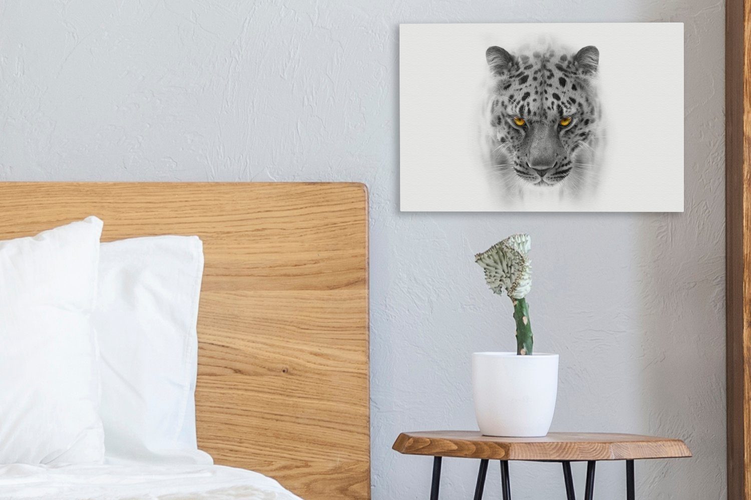 (1 Wandbild Leopard OneMillionCanvasses® Wanddeko, - - Leinwandbild - Aufhängefertig, Kopf, Leinwandbilder, cm Schwarz St), Weiß 30x20