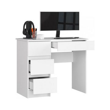 Roysson Home Computertisch Schreibtisch 90cm mit 4 Schubladen Linksseitiger HADES: Weiß