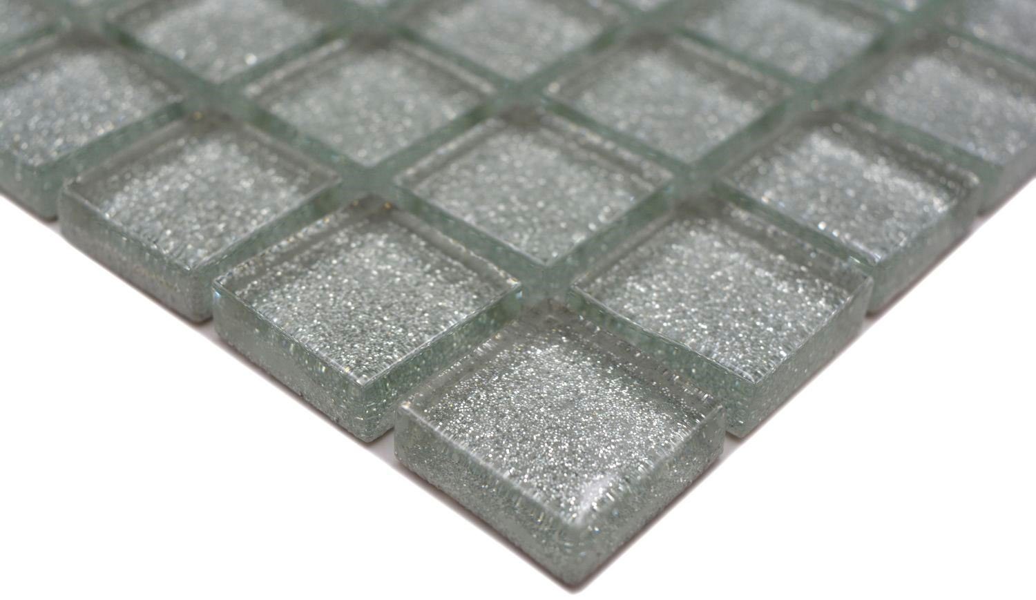 Mosani Mosaikfliesen Glasmosaik Crystal Mosaikfliesen Matten 10 silber glänzend 