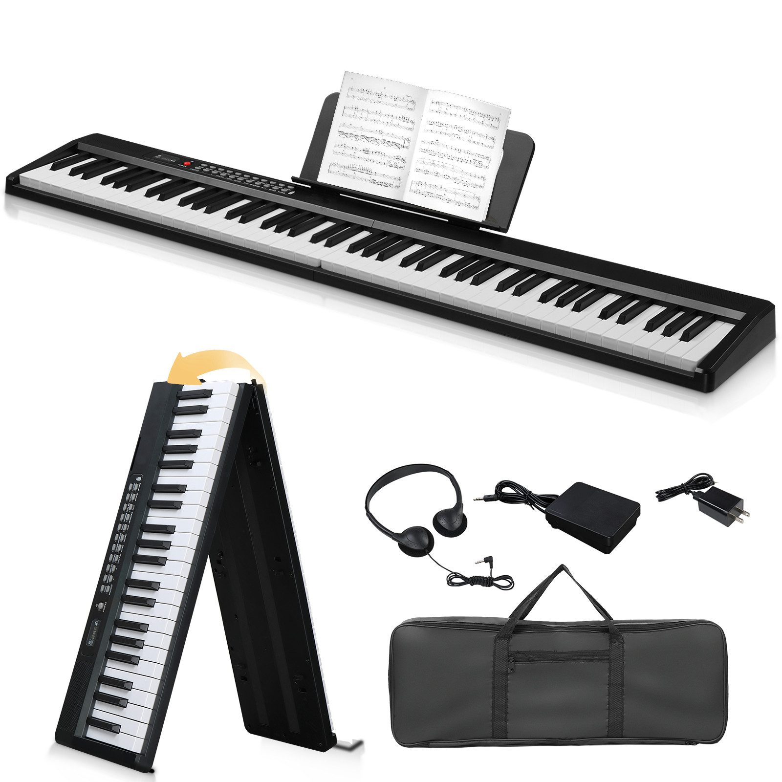 LALAHO Digitalpiano Klappbare E-Keyboard mit 88 Tasten, Klappklavier, Bluetooth und MIDI, tragbar, mit Kopfhörer, Lautsprecher
