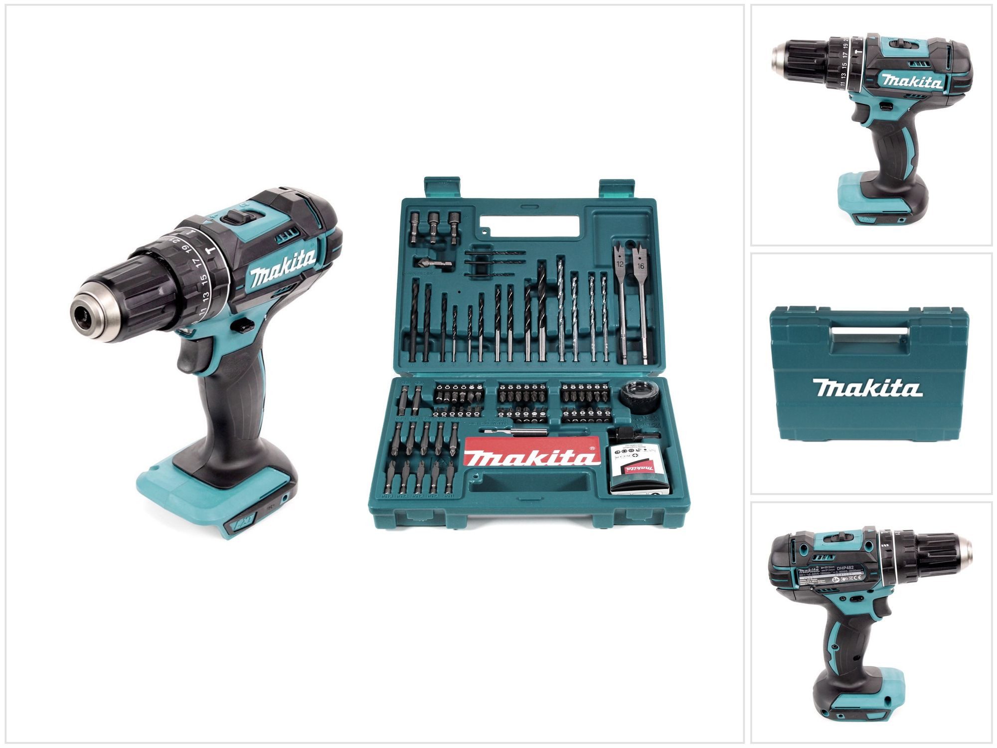 Makita Akku-Schlagbohrschrauber DHP 482 Z Akku Schlagbohrschrauber 18V 62Nm Solo + Makita Bit & Bohre