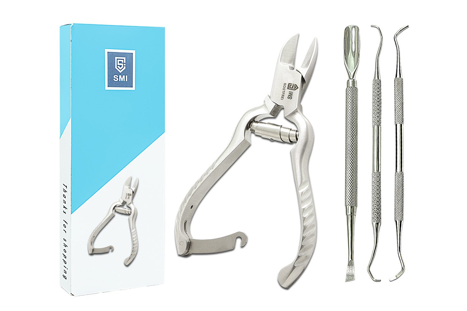 SMI Nagelzange Fußpflege Set Fußnagelzange dicke Nägel Nagelhautschieber Eckenheber, 4-tlg., Fußpflege set 4-tlg