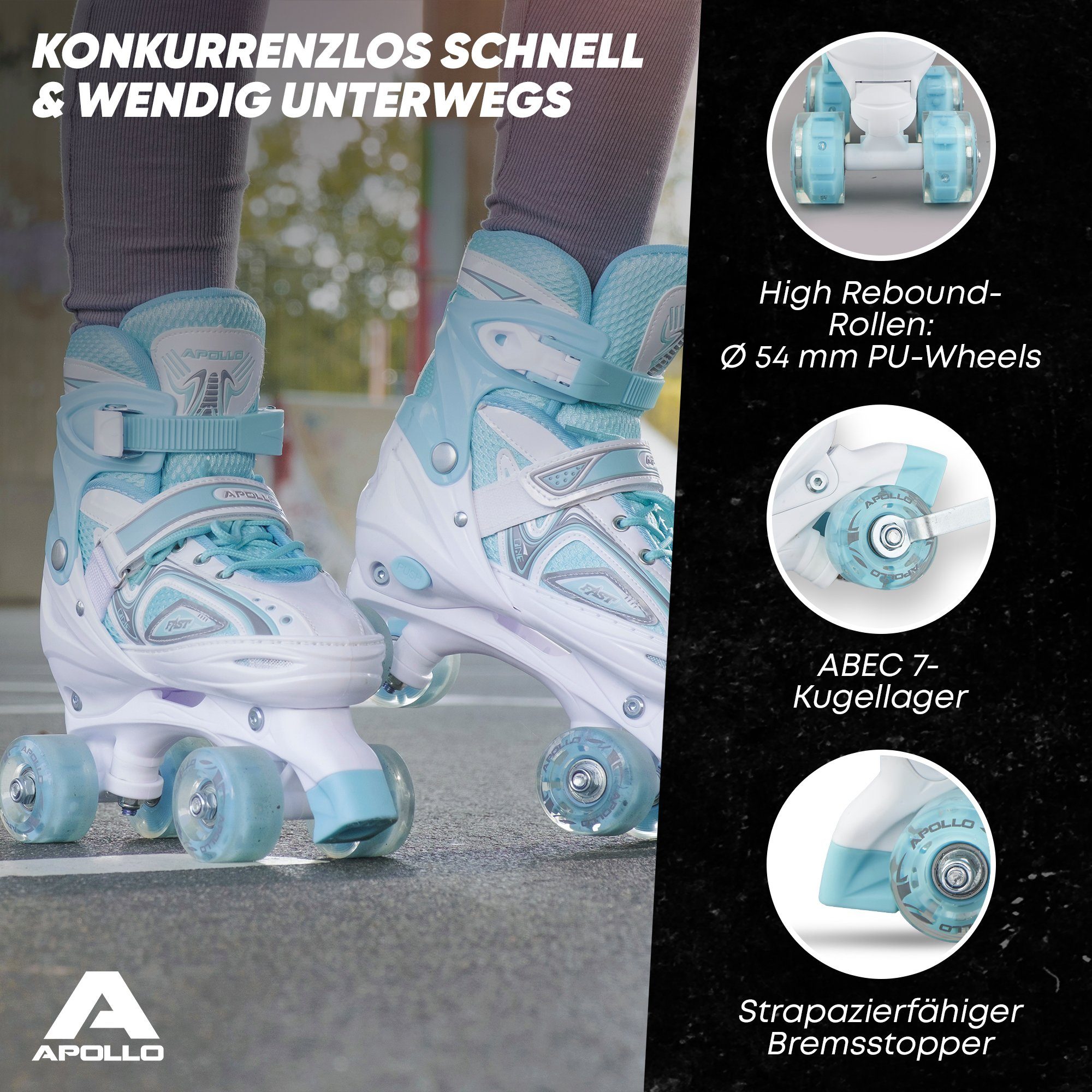 Apollo Rollschuhe LED Rollschuhe größenverstellbar Super Quads X-Pro, größenverstellbare Roller Skates für Mädchen und Jungen - Größen 31-42 – Bild 5 von 5