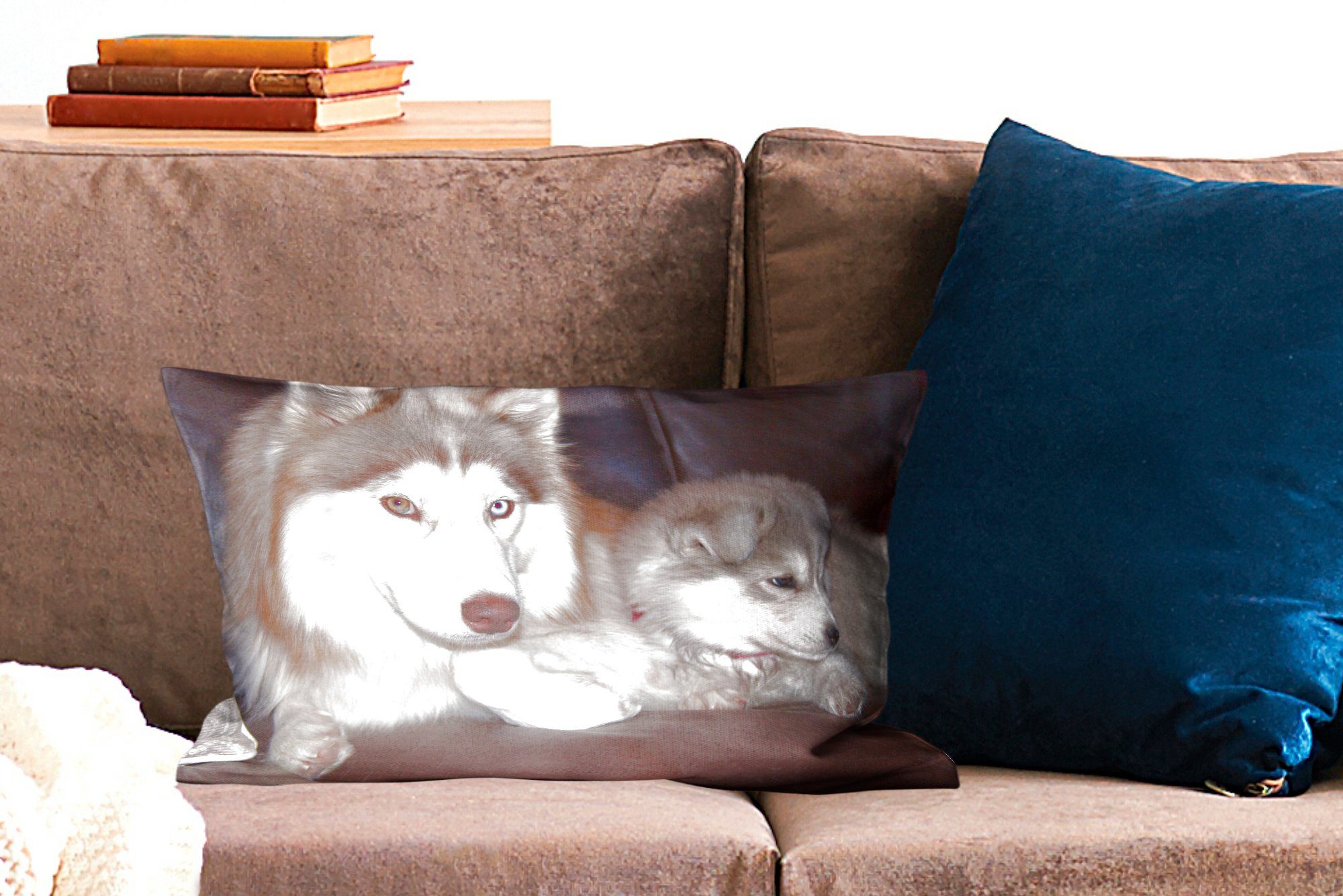 MuchoWow Dekokissen Großer Hund mit Welpen mit Zierkissen, Schlafzimmer Sofa, Füllung, Dekoration, kleinem Dekokissen Wohzimmer dem auf