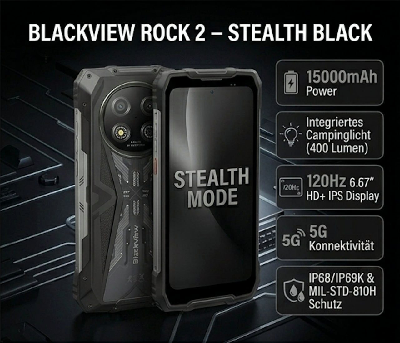 blackview 5G Outdoor Smartphone 15000mAh Akku 24GB RAM 120Hz Display Smartphone (16.94 cm/6.67 Zoll, 256 GB Speicherplatz, 16 MP Kamera)
