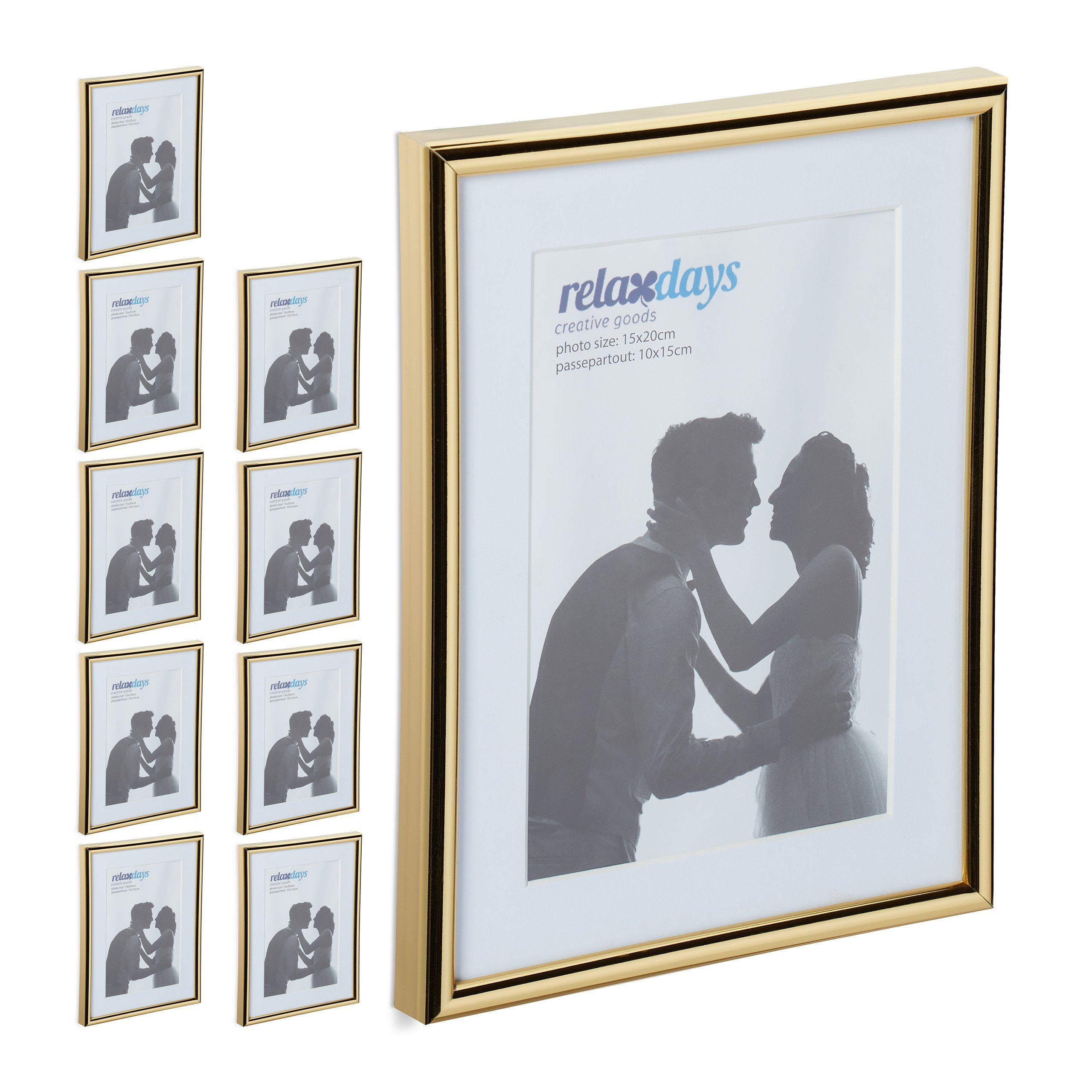 relaxdays Bilderrahmen 10 x gold 15 x 20 Bilderrahmen cm