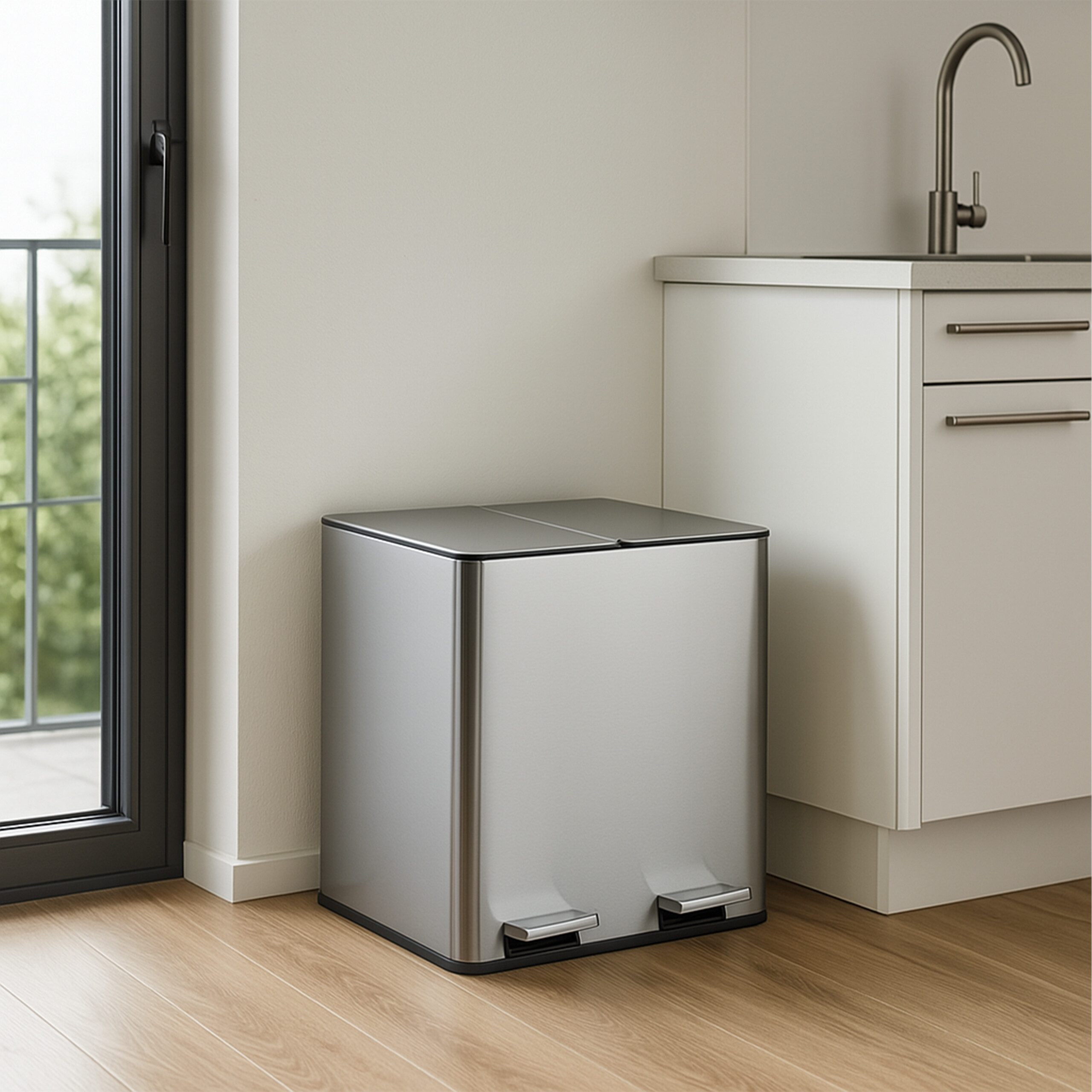 relaxdays Mülltrennsystem Mülleimer mit Geruchsfilter 2x15 Liter, silber
