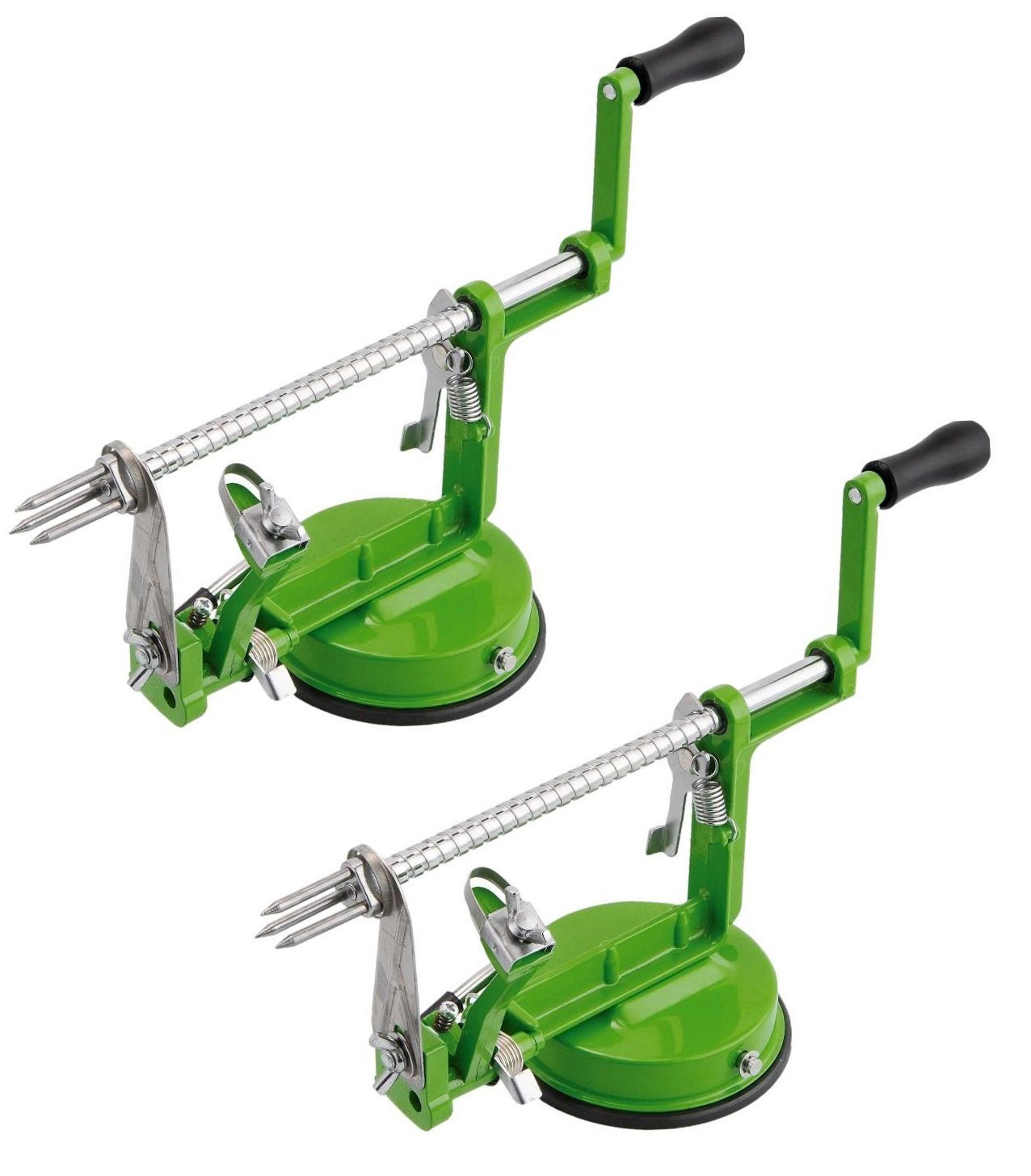 x Farbe: Apfelschälmaschine mit grün Kurbel, 2 BAYLI Apfelschäler - Pizzaschneider Spirals