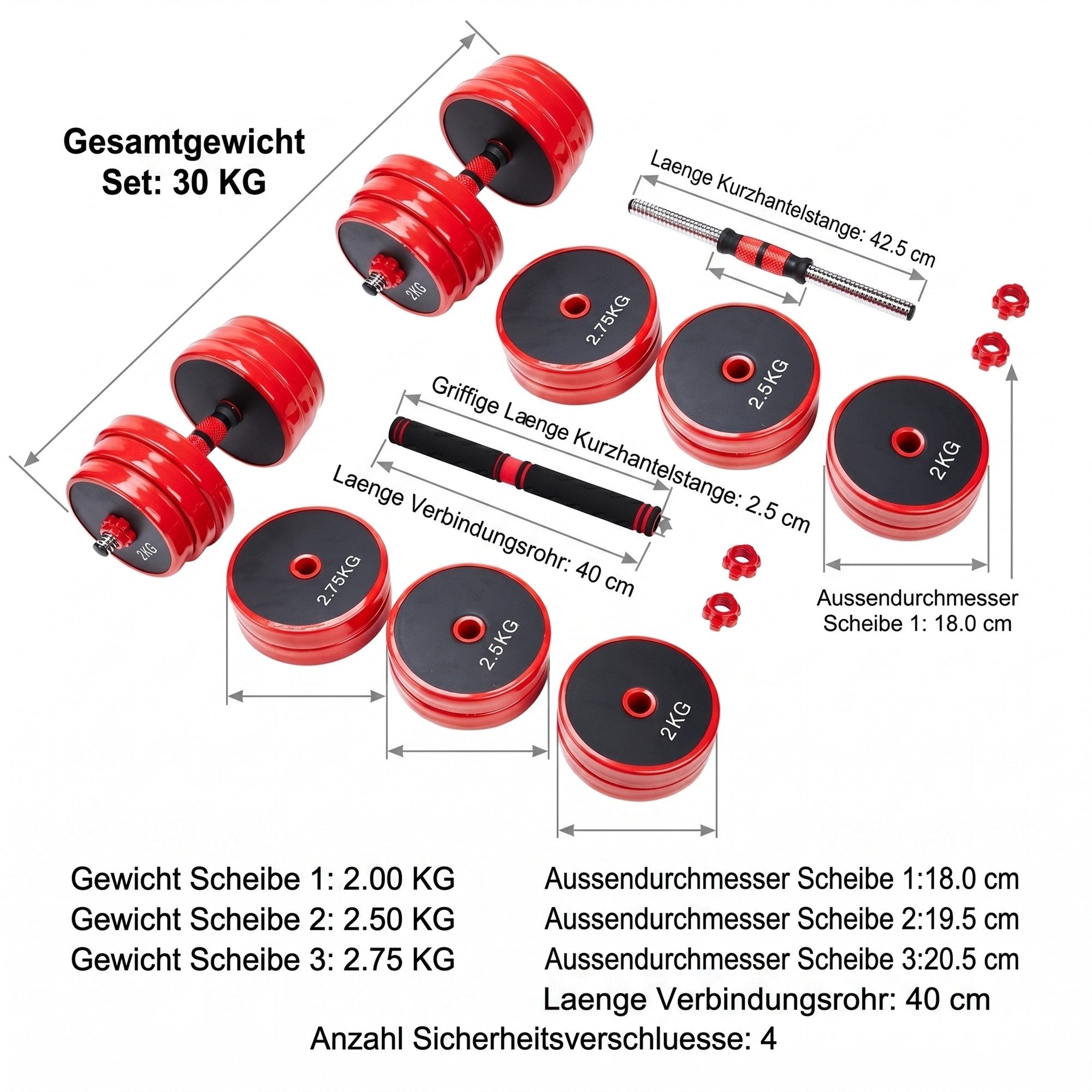 Mucola Kurzhantel Kurzhantel Langhantel 4in1 Set Hantelset verstellbar Gewichte, (Set, Premium-Hantelset, Premium-Trainingsset), Geräuscharm und Bodenschonend
