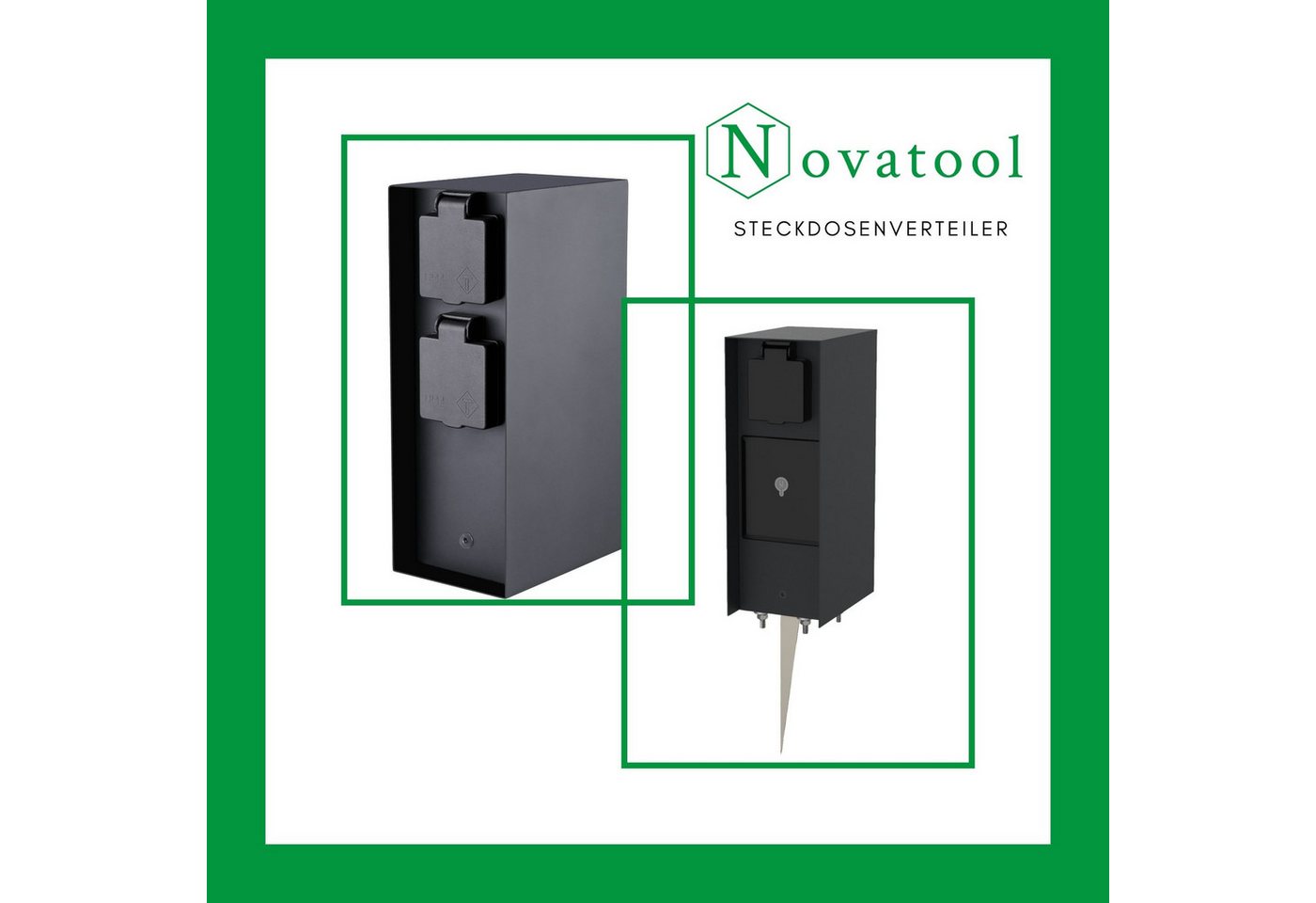 Thumbnail - Novatool Gartensteckdose -, 4-St., Steckdosenleiste, Montageplatte, Dübel und Schrauben, Erdspieß