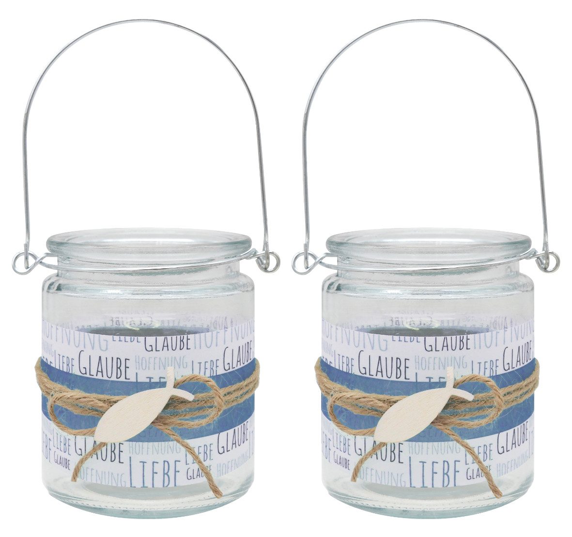 Windlicht Windlicht Glaube Liebe Hoffnung Dunkelblau Fisch Kommunion 9cmH 2 Stk
