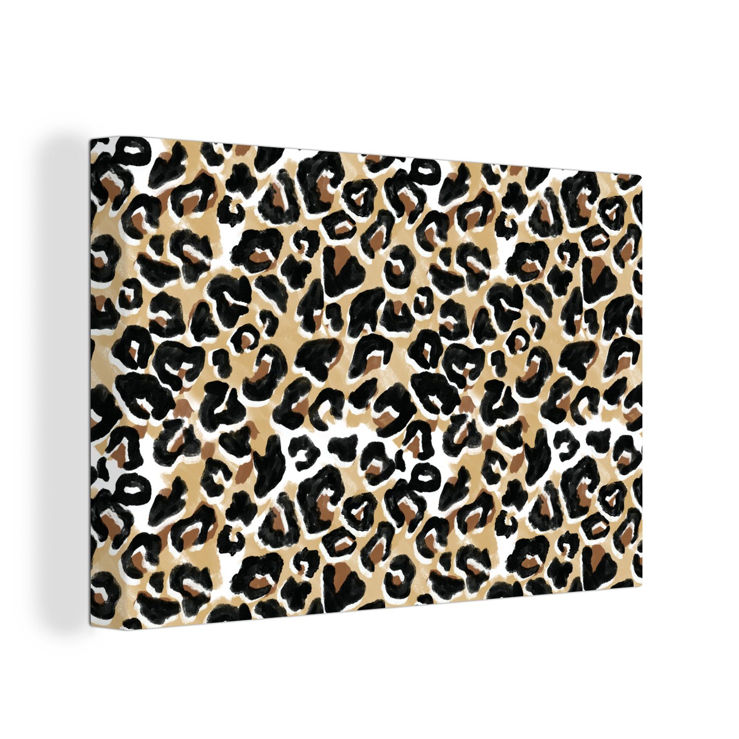 OneMillionCanvasses® Leinwandbild Panther Druck - Aquarell - Braun, (1 St), Wandbild Leinwandbilder, Aufhängefertig, Wanddeko, 30x20 cm