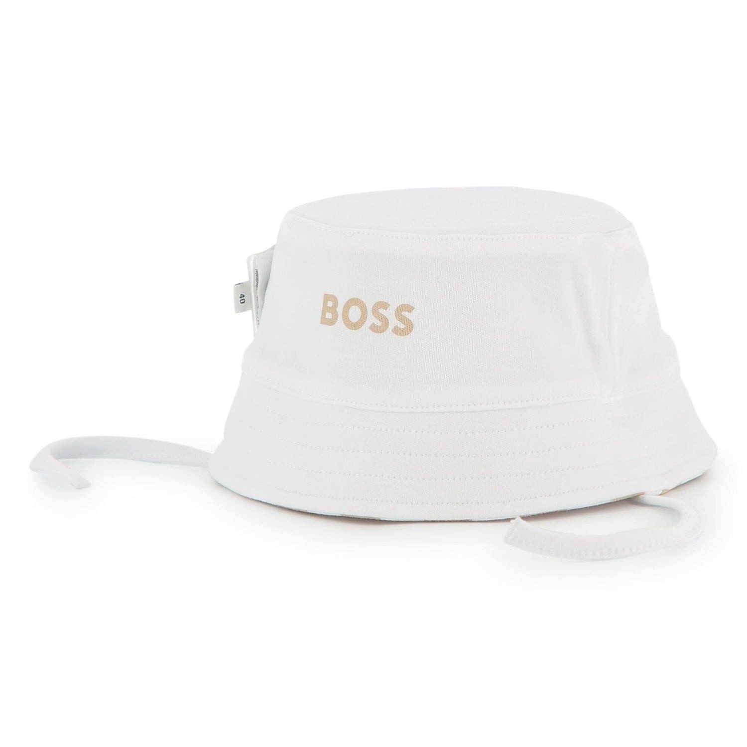 Boss Kidswear Sonnenhut BOSS Baby Wende-Sonnenhut mit Bindebändern – Beige/Weiß