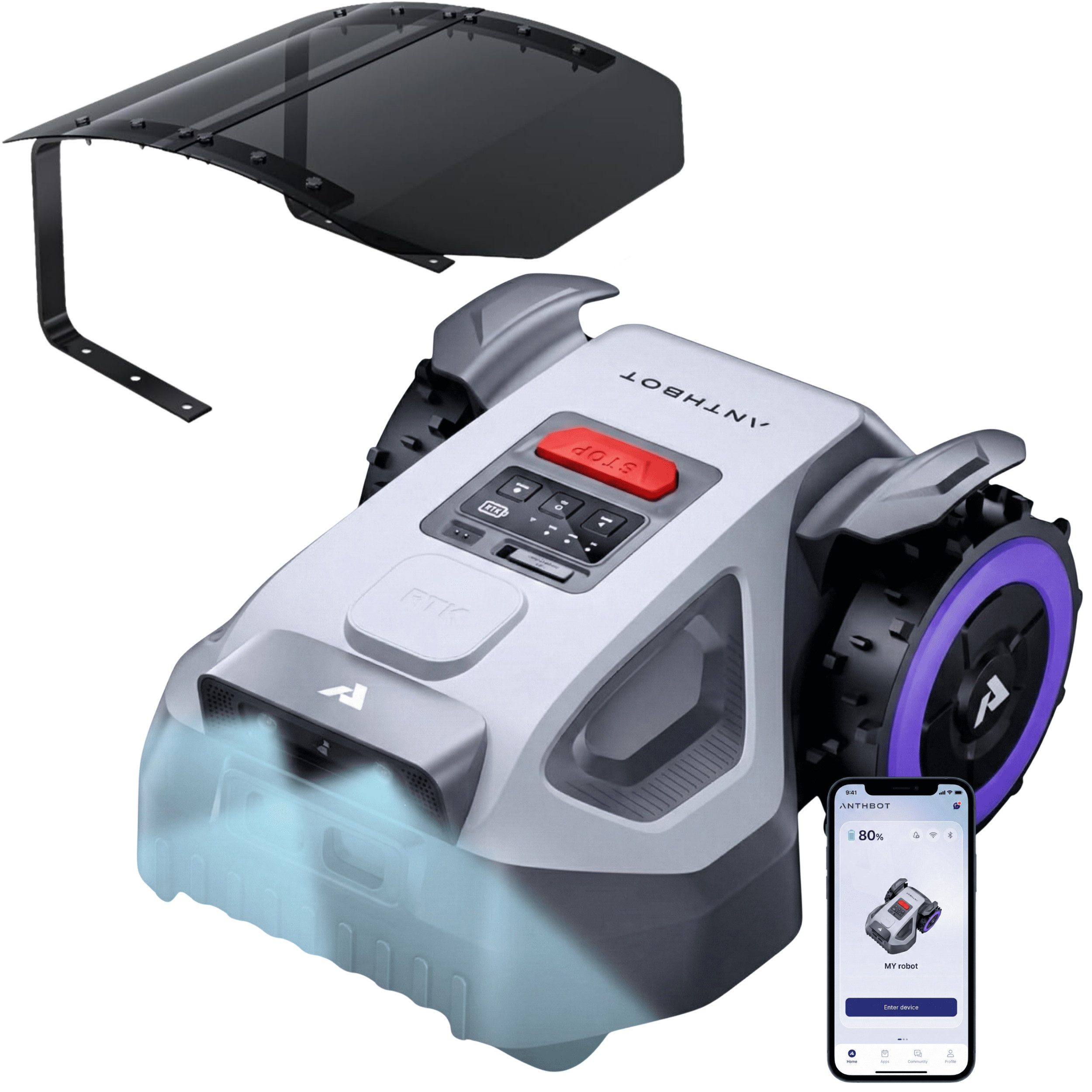 ANTHBOT Rasenmähroboter M5 Serie Ohne Begrenzungskabel mit RTK-Navigation & HDR-Dual-Vision, bis 500 m² Rasenfläche, (für Gärten bis 500 m², meistert Steigungen bis zu 45), smarte App-Steuerung, aktiver Tierschutz & KI-Hindernisvermeidung