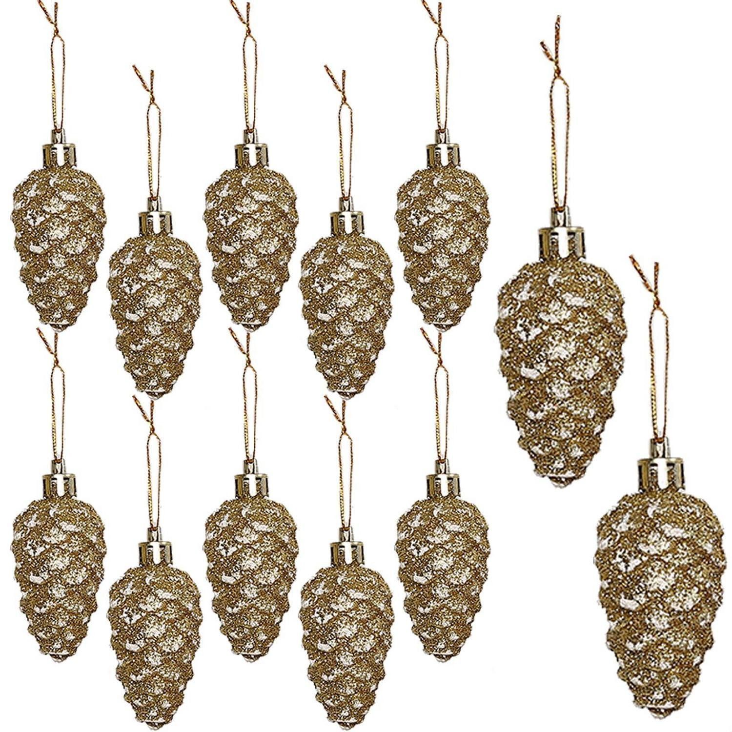 LuxusKollektion Hänge-Weihnachtsbaum Christbaumschmuck Zapfen Gold 12Stk (12 St)