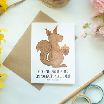 Mr. & Mrs. Panda Grußkarte Eichhörnchen Weihnachtszeit - Weiß - Geschenk, Frohes neues Jahr, Wei, Hochglänzende Veredelung