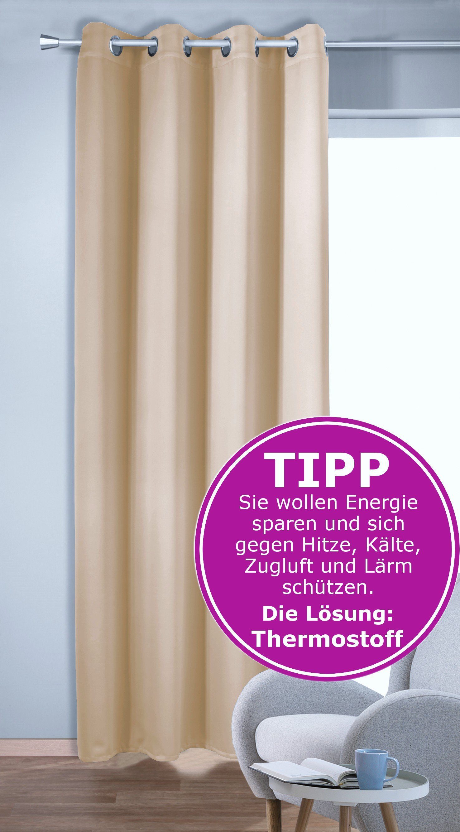 Vorhang nach Maß Verdunkelungsvorhang XXL beige mit ÖSEN bis 350 cm lang,  novumfix, verdunkelnd, Thermoeffekt, Verdunkelung, Energiesparen