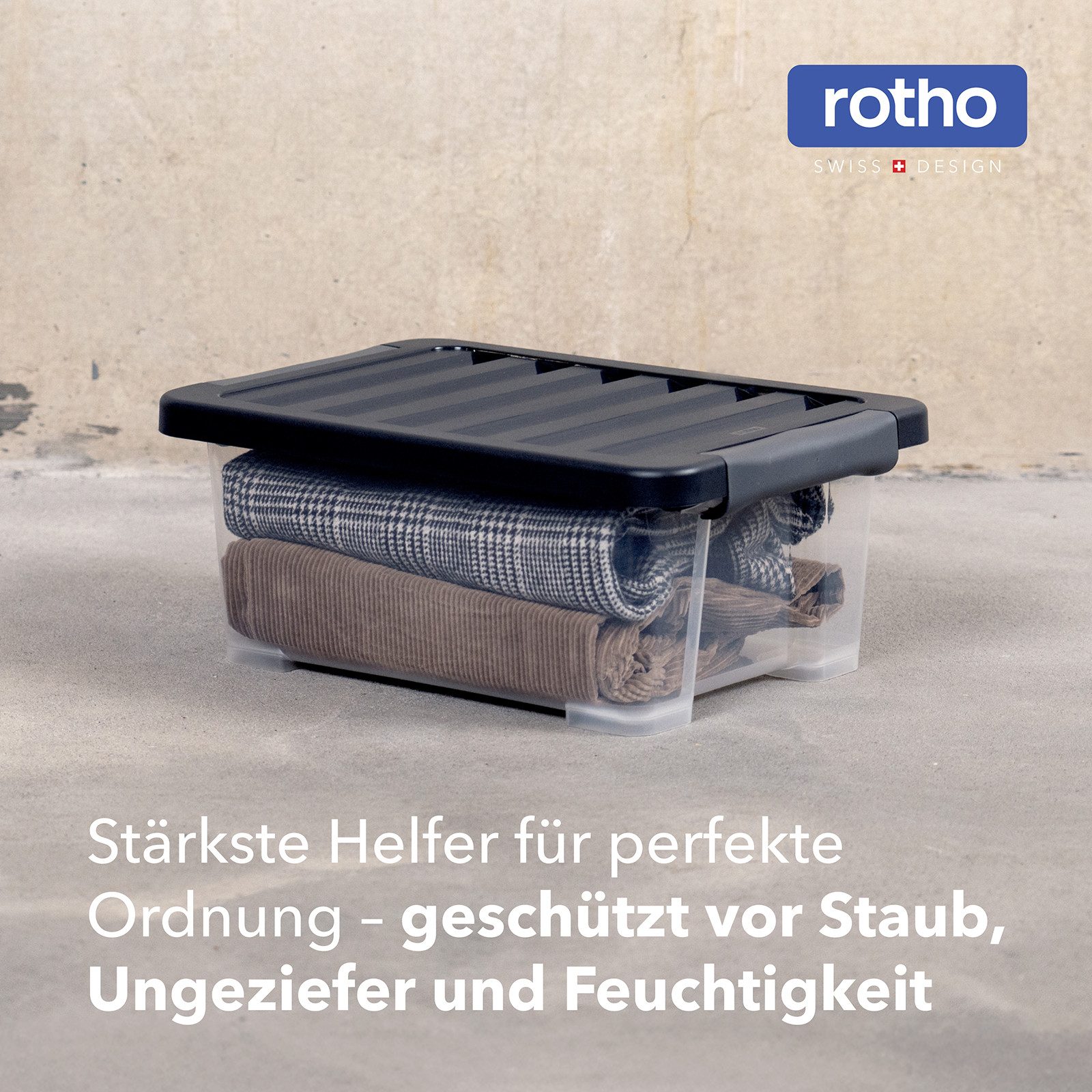 ROTHO Aufbewahrungsbox (Lagerboxen-Set, 4er-Set), Dichtbox ideal für Büroartikel, Werkzeug und Haushaltszubehör