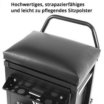 STAHLWERK Werkstattwagen STAHLWERK Mobiler Werkstatthocker MWH-300 ST 46 cm Sitzhöhe mit zwei, max. Traglast:135 kg, (Packung), mit zwei Schubladen, Ablagemulde, Werkzeughalter und Lochblech