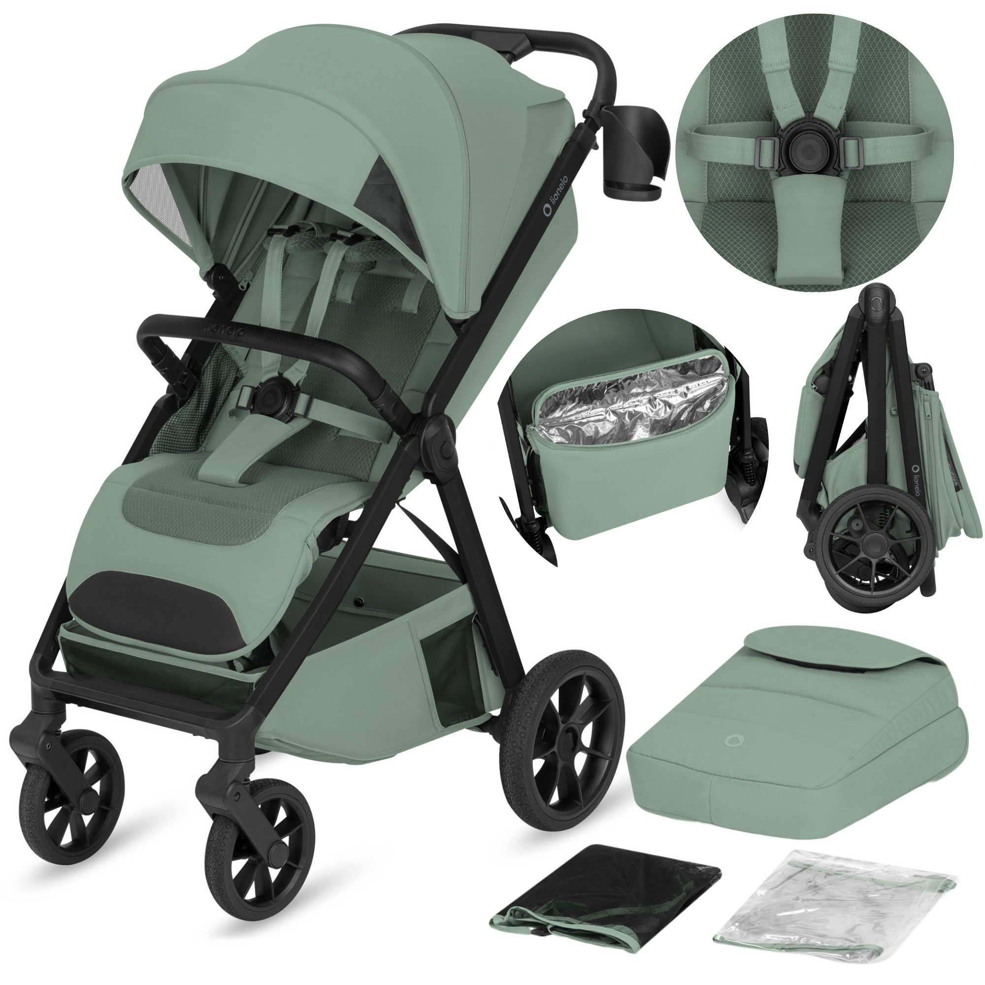 lionelo Kinder-Buggy BETT, (Set), Dri-Seat/ThermBag/inGrip/Click&Ride/XXL-Verdeck UPF50+