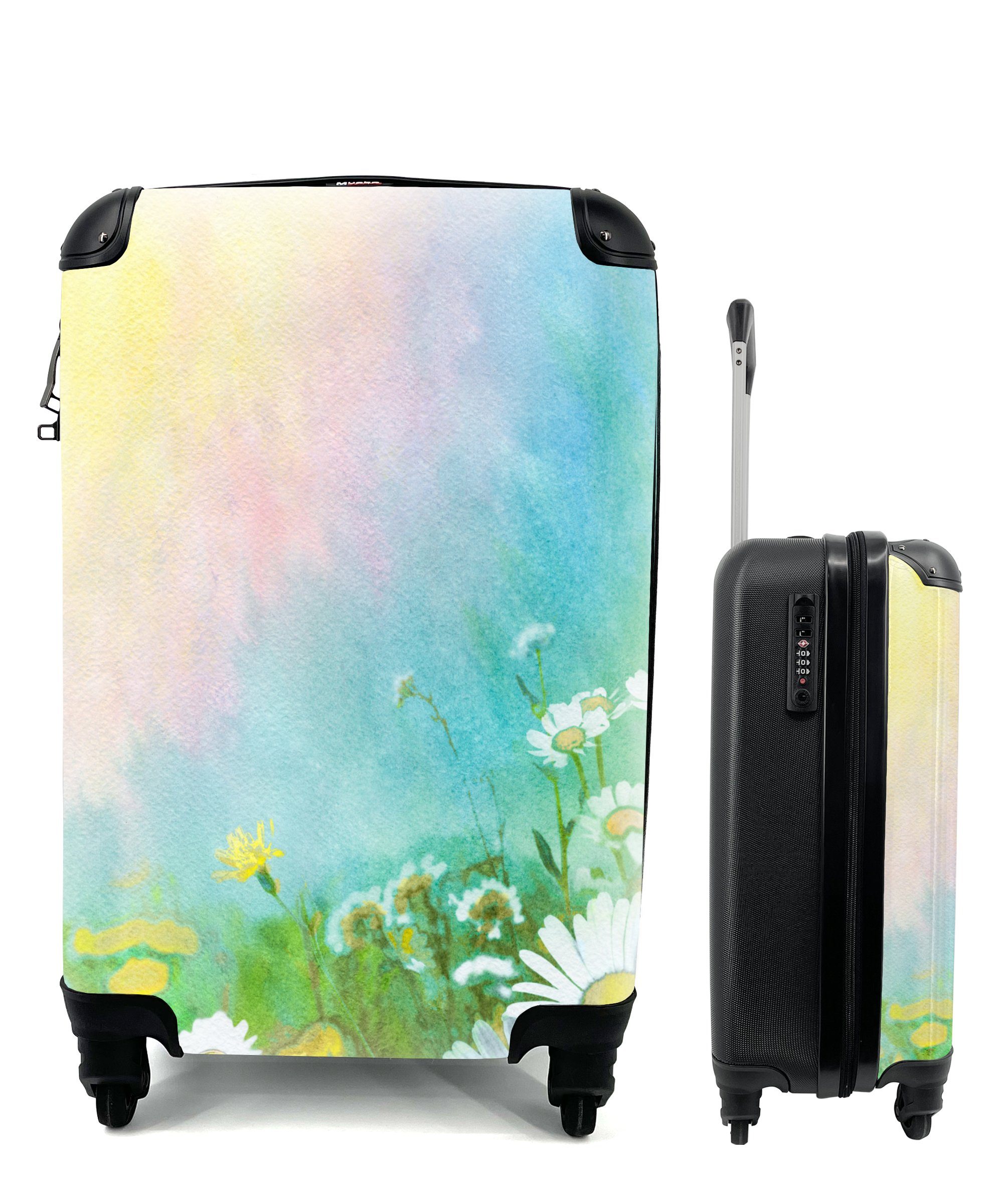 MuchoWow Handgepäckkoffer Gänseblümchen - Sonne - Sommer, 4 Rollen, Reisetasche mit rollen, Handgepäck für Ferien, Trolley, Reisekoffer