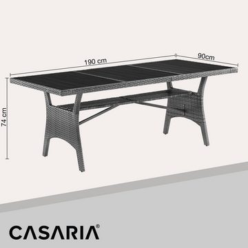 Casaria Gartentisch (1-St), Polyrattan 190x90x74 cm mit Ablage WPC-Tischplatte Höhenverstellbar