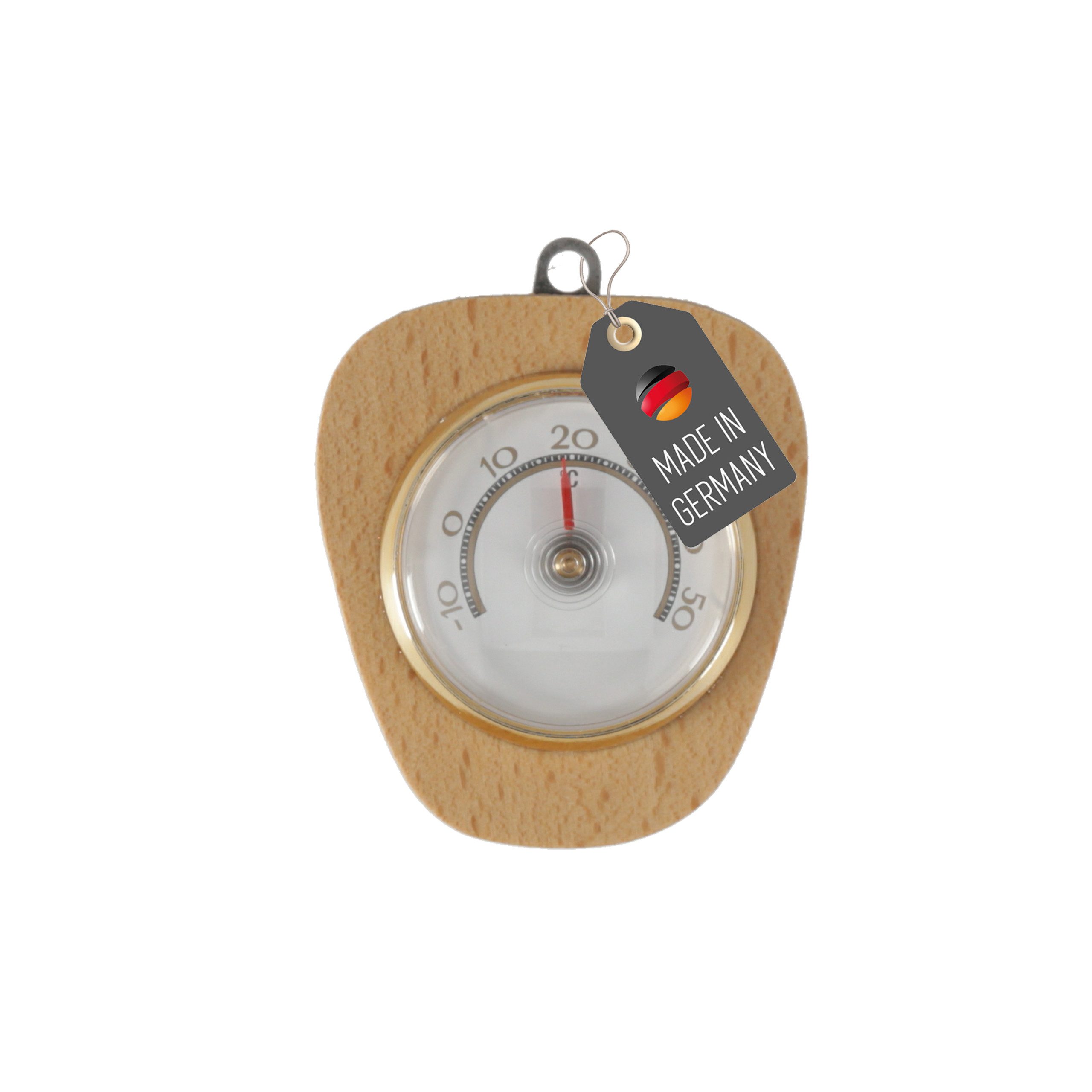 Lantelme Raumthermometer Bimetall Holz Thermometer Zimmer Innenthermometer Analog, Mit Metallöse zum aufhängen, Temperaturanzeige -10 °C bis 50 °C, Deutsche Herstellung, 7,5 x 7 cm