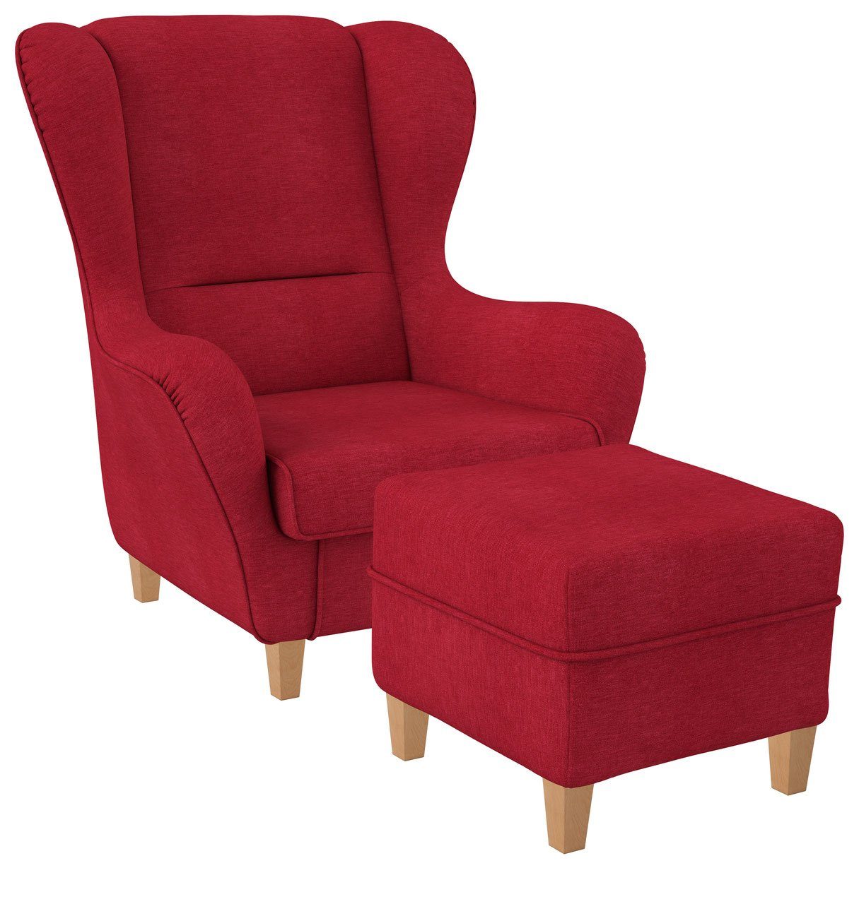 Supellex Ohrensessel Sofia, Relaxsessel mit Hocker, Design Webstoff, Vienna, Rot