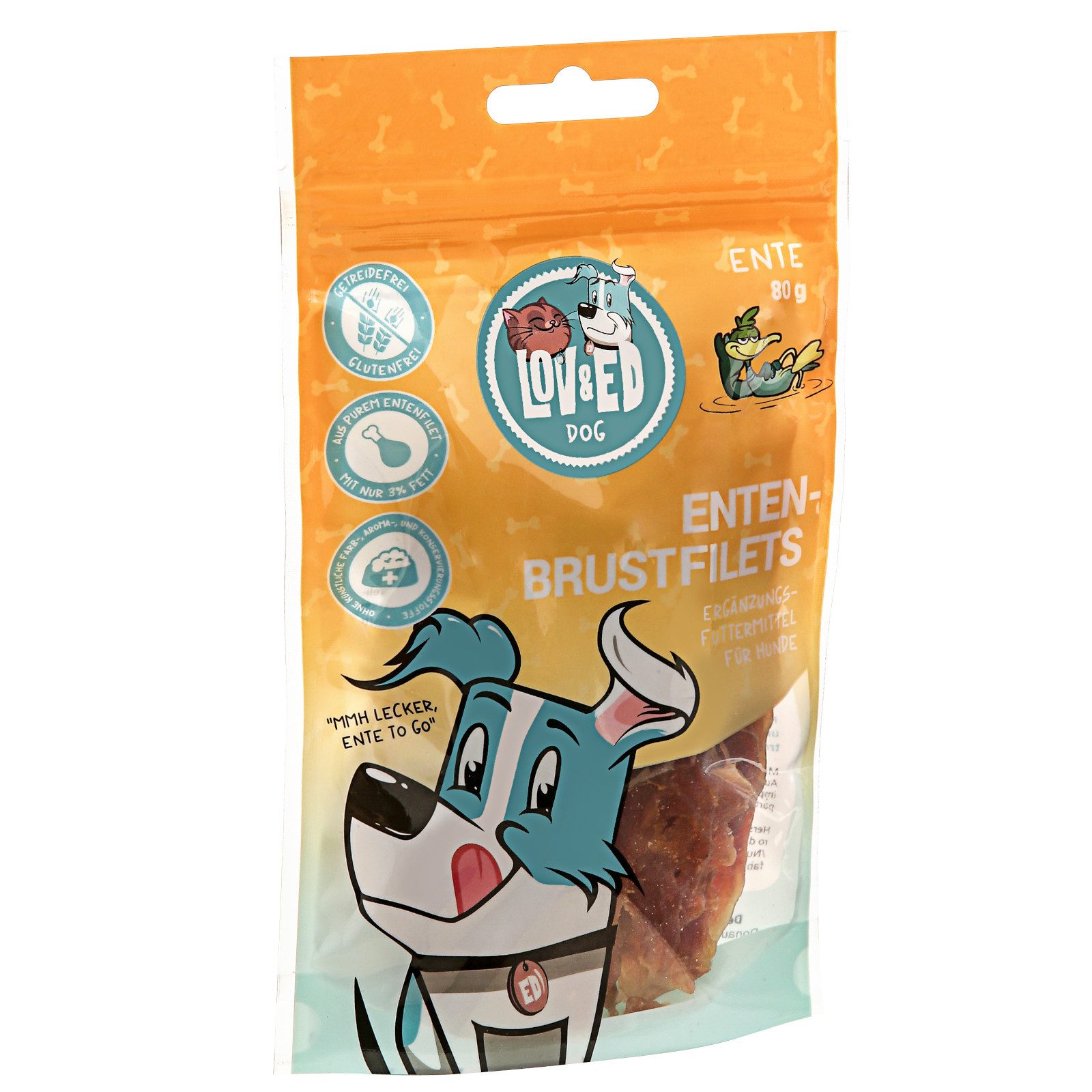 Lov&Ed Entenbrustfilets für Hunde, 80 g, Snack für: Hund