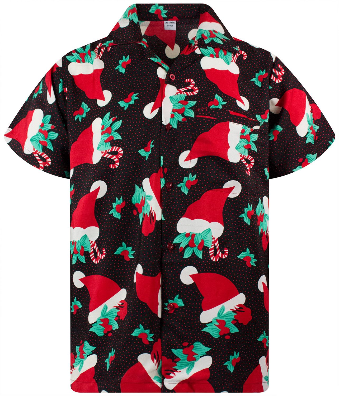 King Kameha Hawaiihemd Christmas Hats Funky Hawaii-Hemd Kurzarm Front-Tasche Unisex