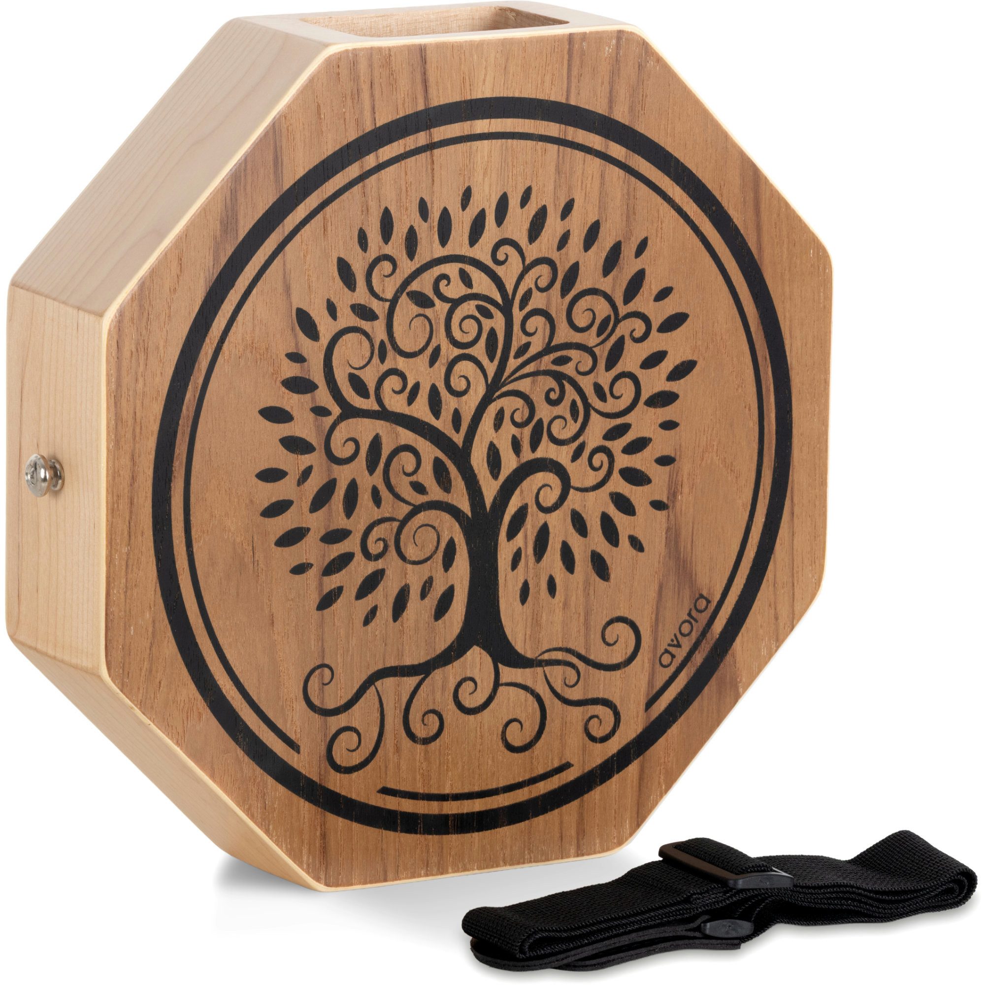 avora Cajon Avora Ethno-Cajon, Inklusive Umhängegurt, Design aus Birke, Teak-Schlagfläche mit spirituellem Vita-Baum