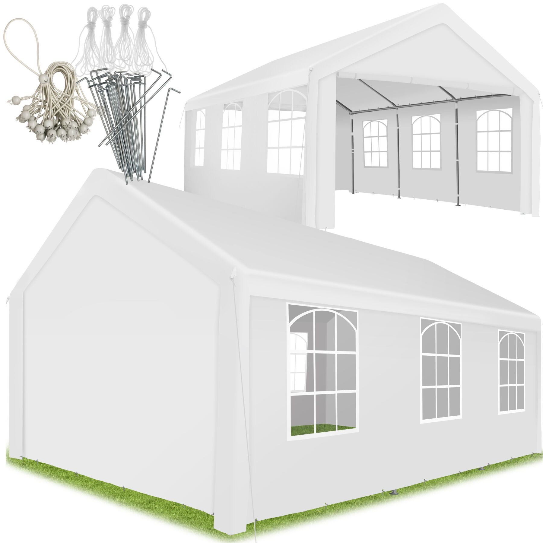 tectake Pavillon Gartenzelt 4 x 6 m wasserdicht mit UV-Schutz 50+ Seitenteile, mit 4 Seitenteilen, (Schutzdach Jasko, in Weiß), Klicksystem für schnellen Aufbau, inklusive Spannseile und Heringe