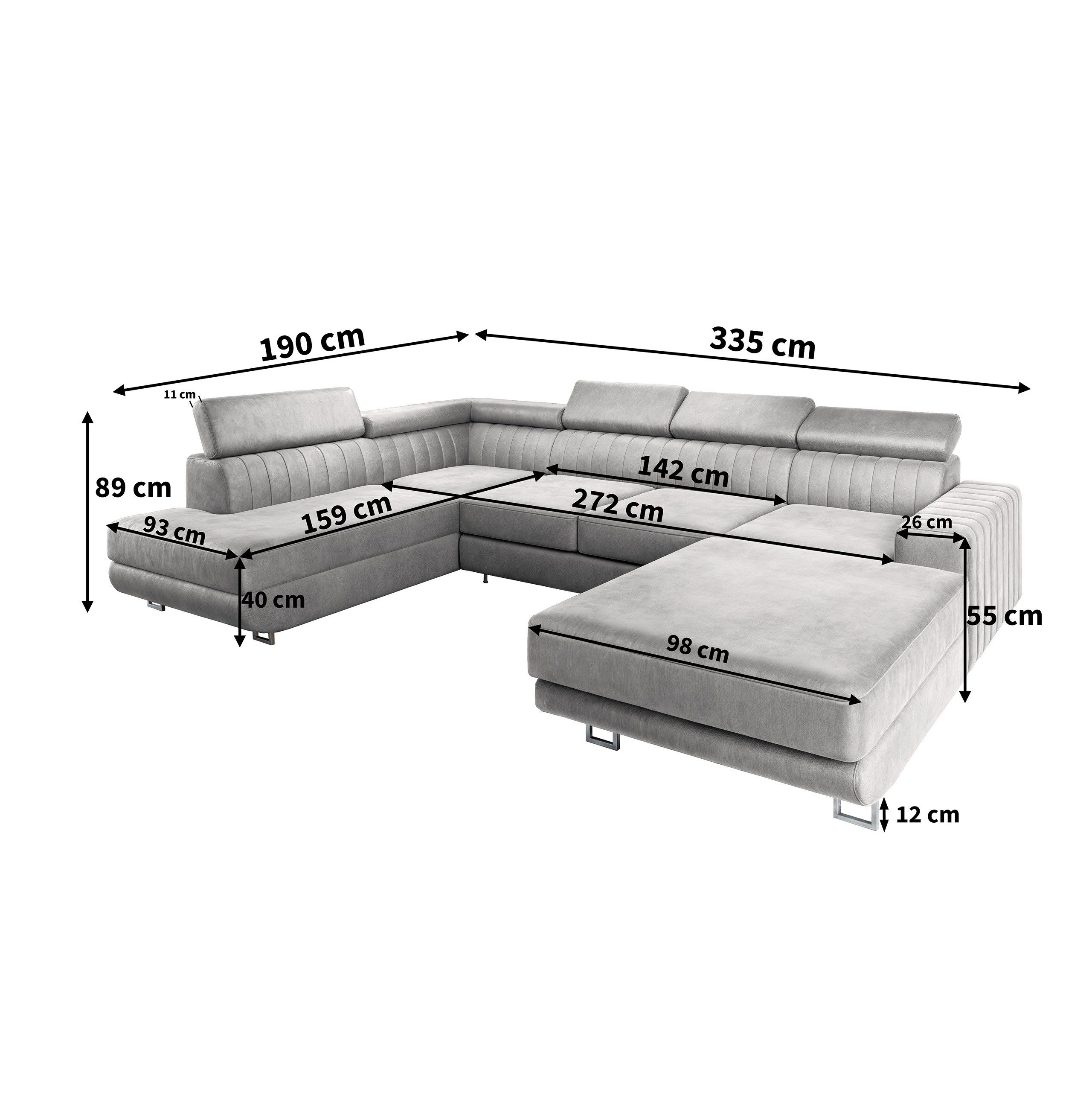 Masseno Ecksofa SIENA mit Schlaffunktion U-Form, Sofa mit Bettkasten