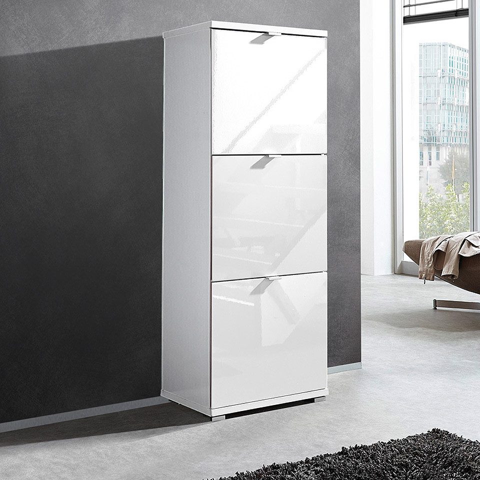 Lomadox Schuhschrank DETROIT-01 Hochglanz weiß, für 12 Paar Schuhe, B x H x T ca. 53 x 132 x 30cm