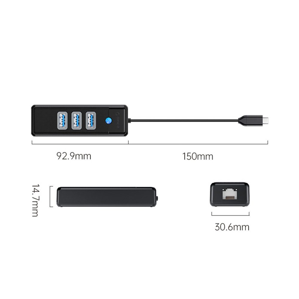 ORICO USB-Hub USB-Verteiler Dockingstation HUB (4-in-1, USB-C, 3x USB-A, 2,5G LAN, kompakt)