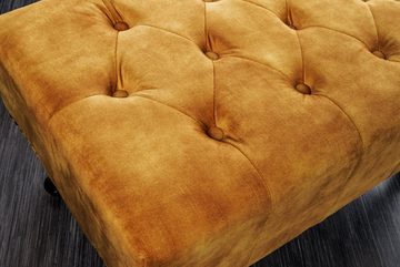 riess-ambiente Fußhocker CHESTERFIELD 80cm senfgelb / dunkelbraun (Einzelartikel, 1 St), Wohnzimmer · Samt · Wellenunterfederung · Chesterfield Design