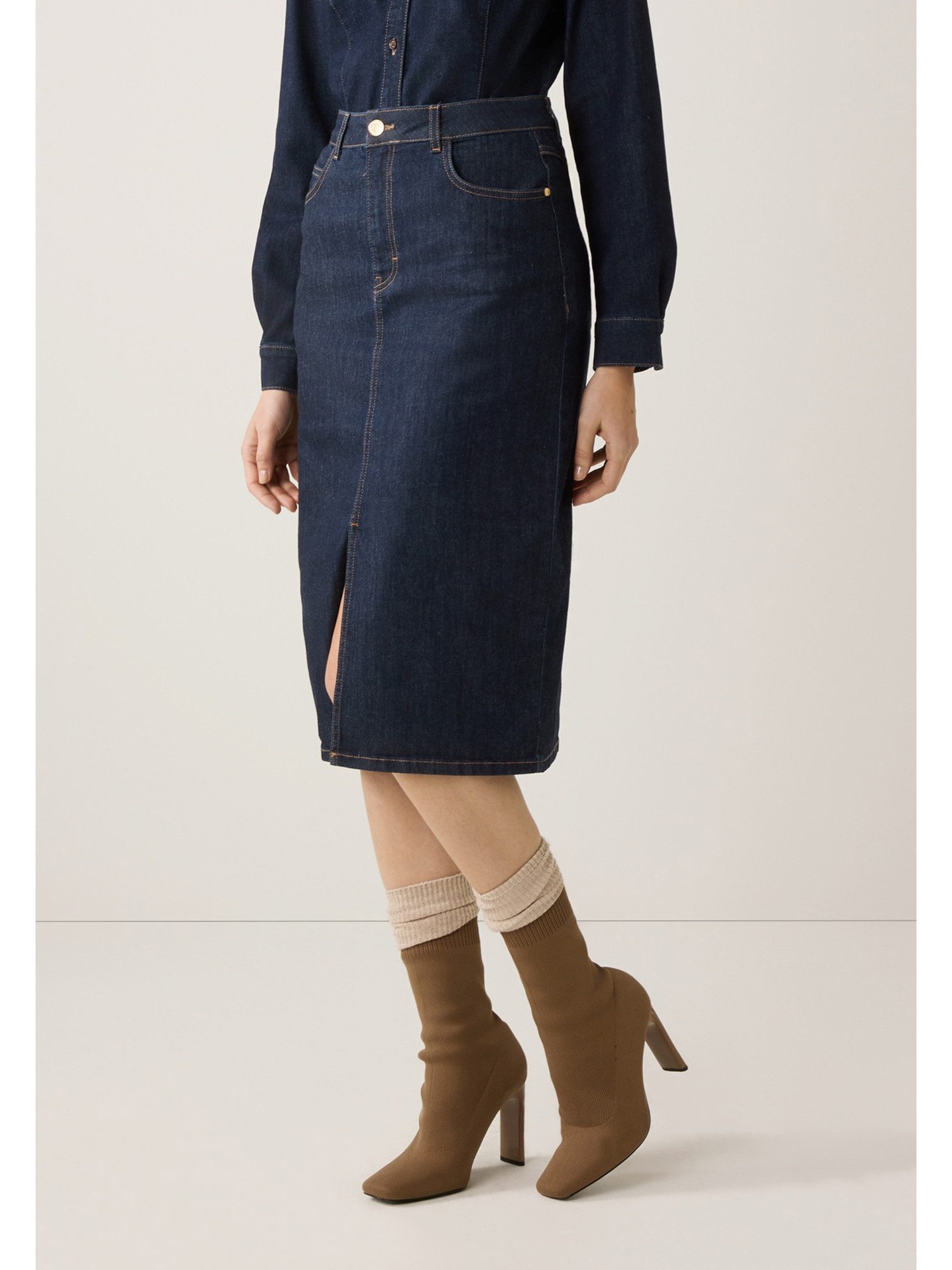 MORE&MORE Midirock schmaler Midi-Jeansrock günstig online kaufen