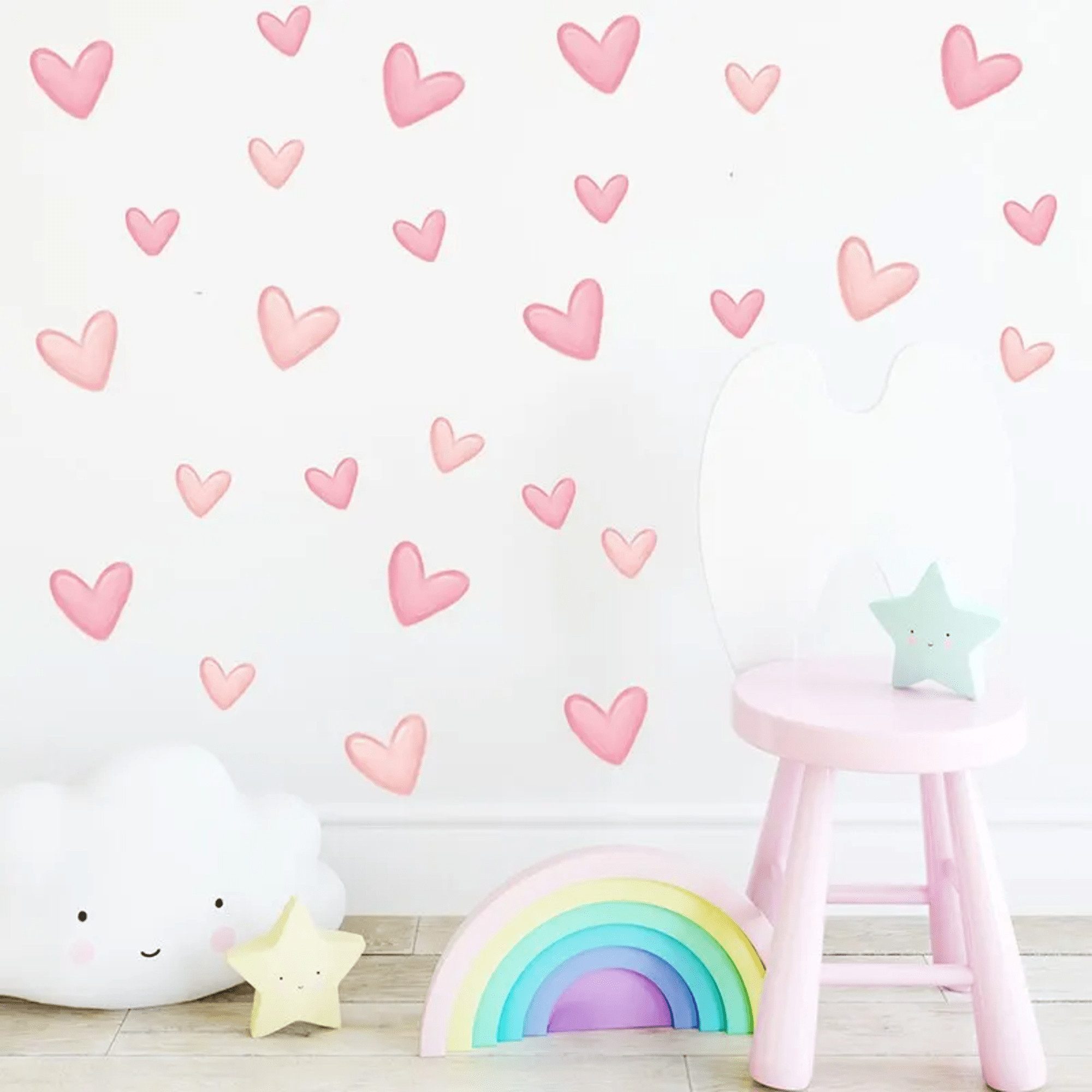 Montegoni Wandsticker Kinder Wandsticker,Selbstklebende (60 Stück weiche rosa große kleine Herzform Wandaufkleber), Deko Kindergarten Home Dekoration,wandtattoo für Mädchenzimmer