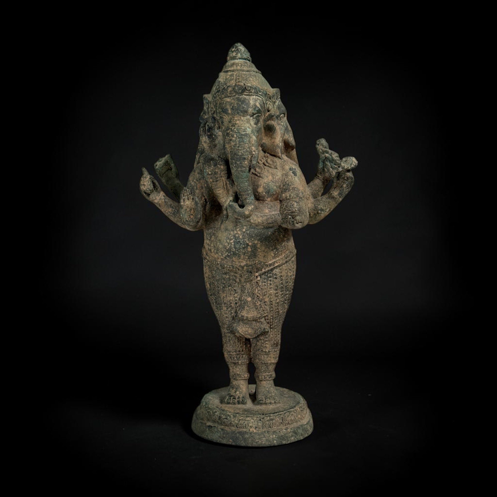Asien LifeStyle Buddhafigur Alte Ganesha Bronze Figur Trimukha Ganapati Statue Thailand 32cm