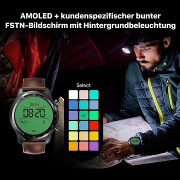 Ticwatch Pro 3 Ultra 4G WH11013 mit Mobilfunkanschluss von Vodafone OneNumber Smartwatch (1,4 Zoll), Orange eSIM Qualcomm und Mobvoi Dual Wear OS Blutsauerstoff