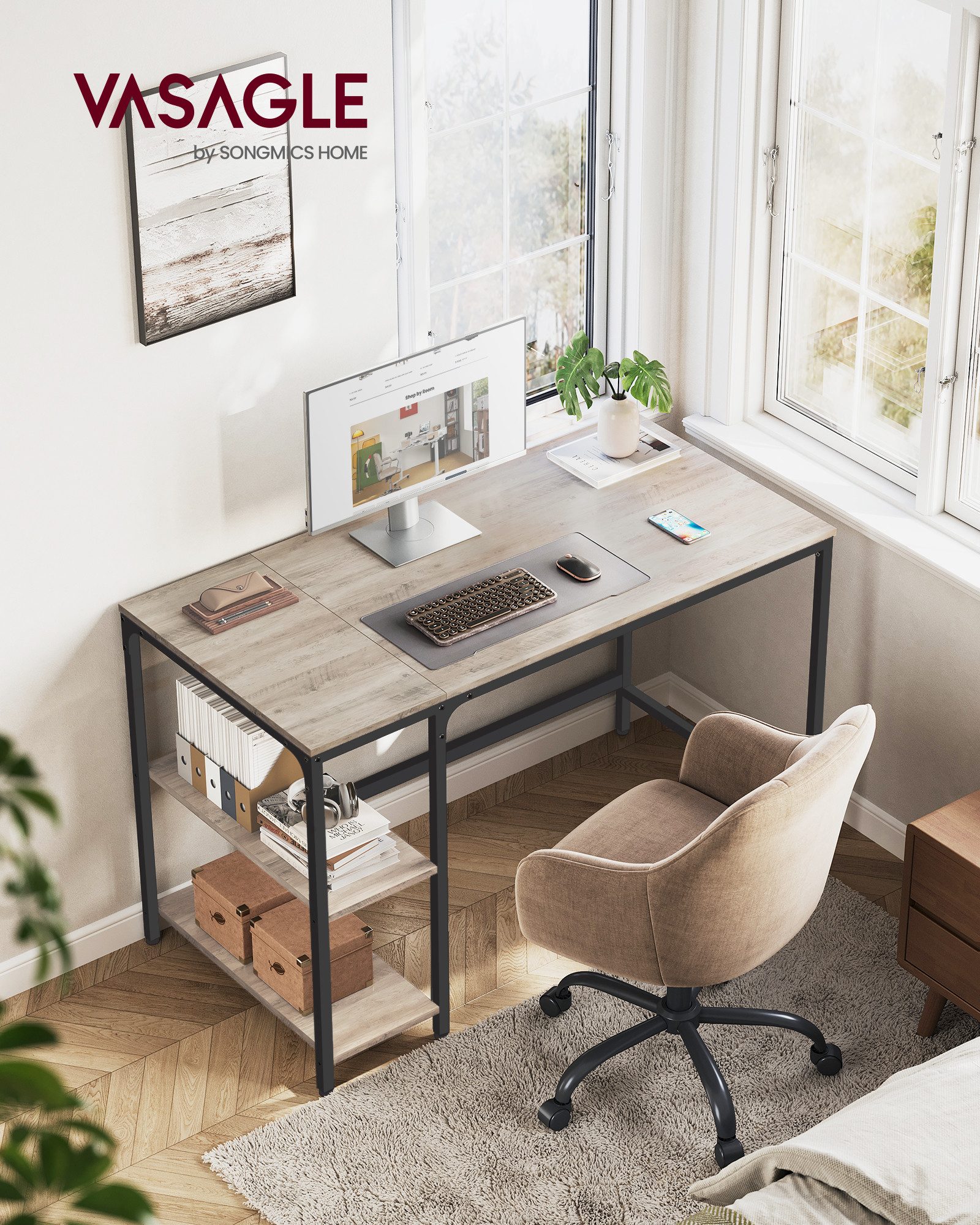 VASAGLE Schreibtisch Computertisch, Tisch, Bürotisch, 100/120/140cm, mit 2 günstig online kaufen