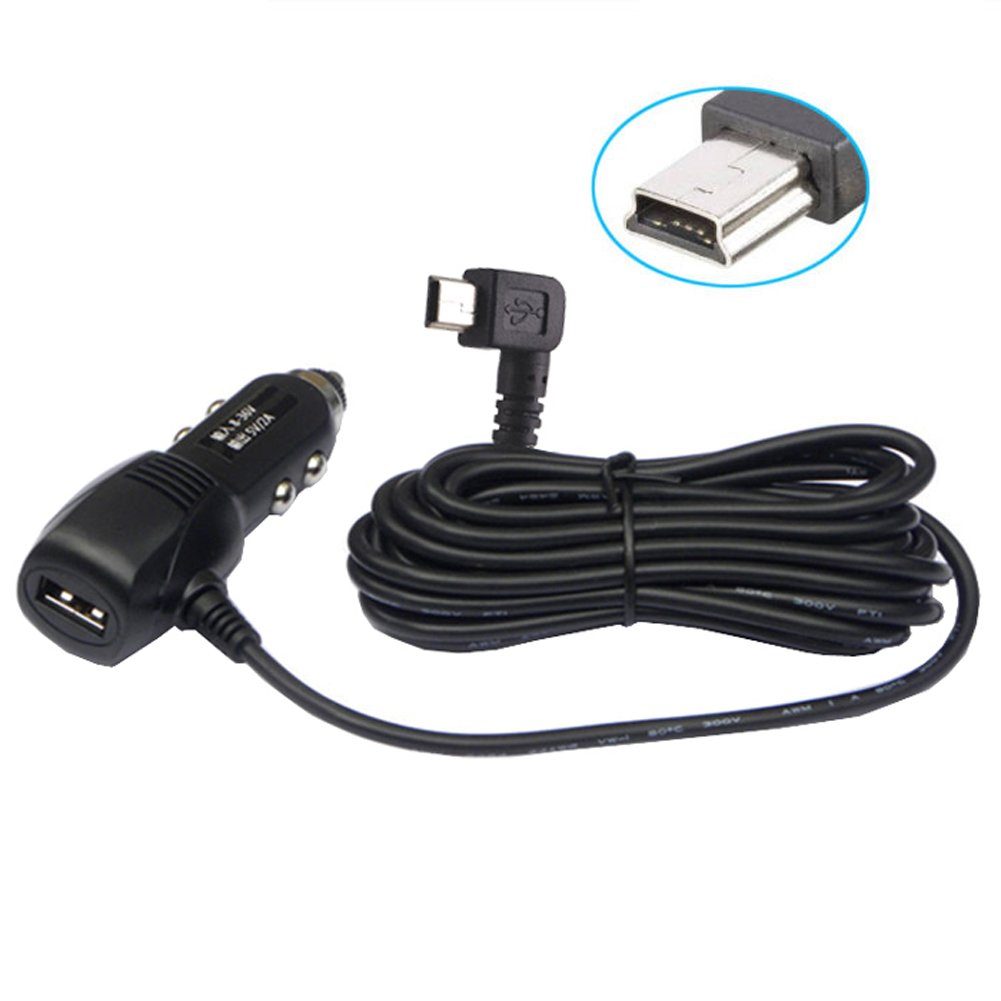 G66C 3,5m KFZ Auto Ladegerät Adapter Kabel USB + mini USB 5pin für GPS Autoladekabel
